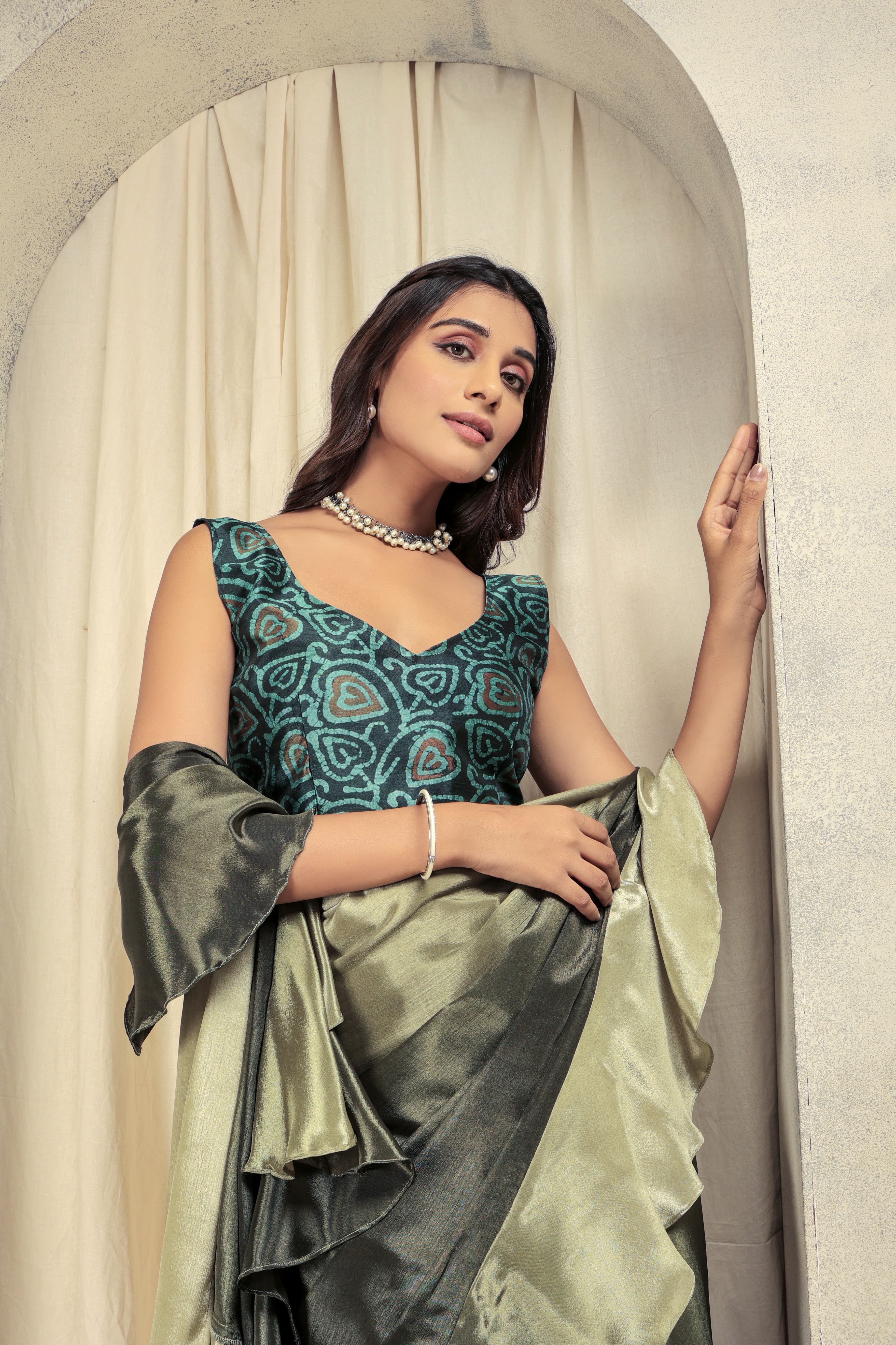 Ombre Prestitched Frill Work Ready To Wear Saree