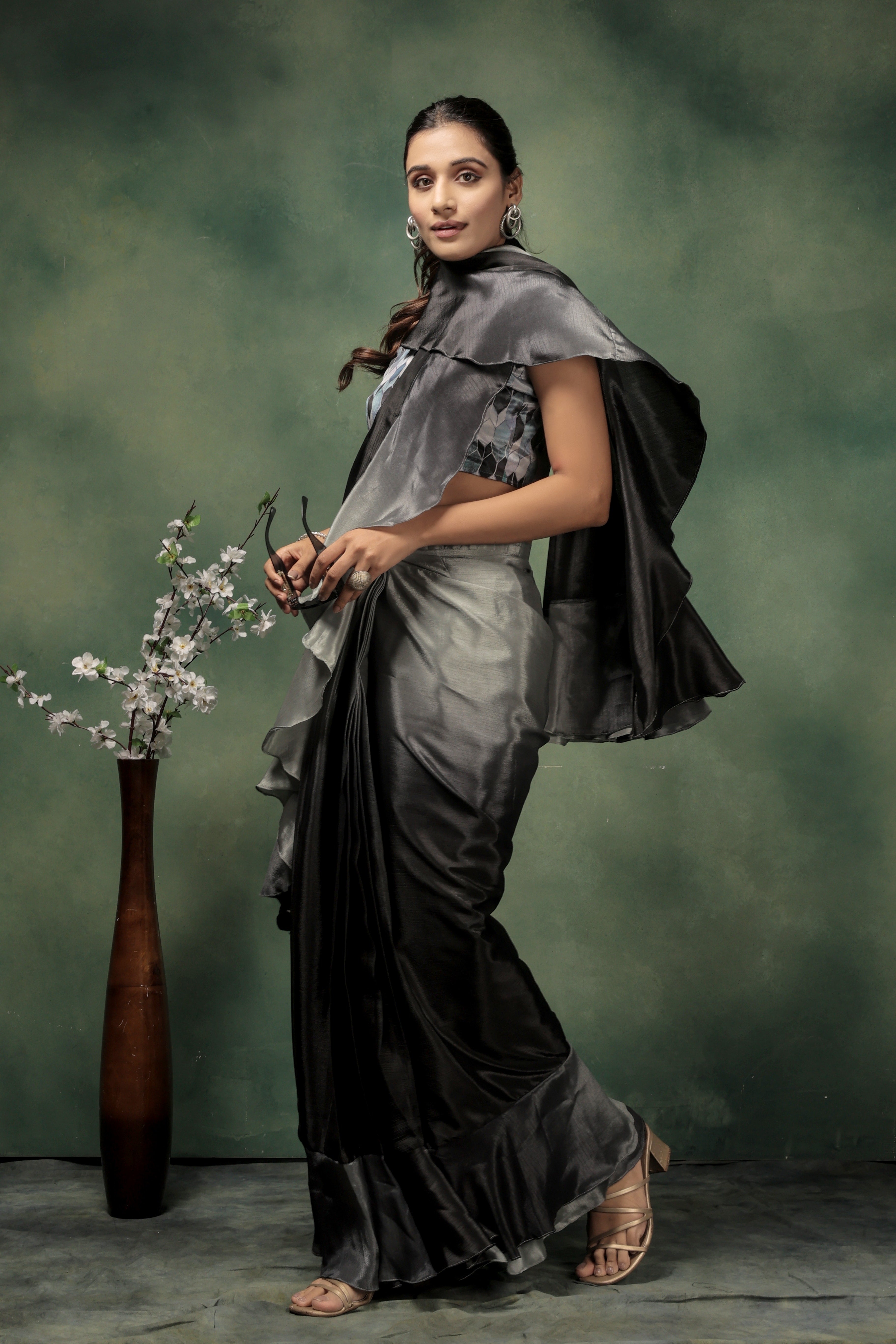 Ombre Prestitched Frill Work Ready To Wear Saree