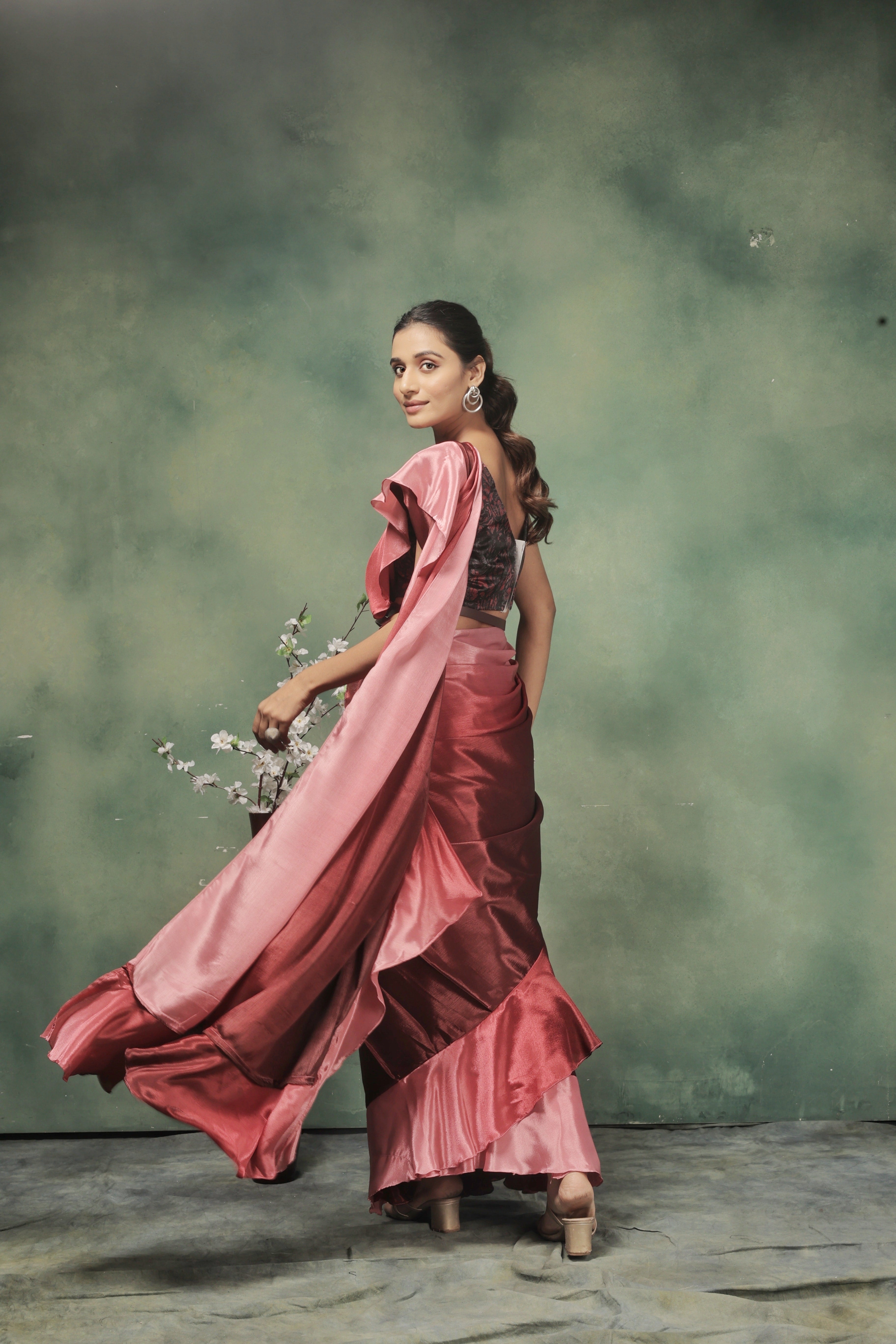 Ombre Prestitched Frill Work Ready To Wear Saree