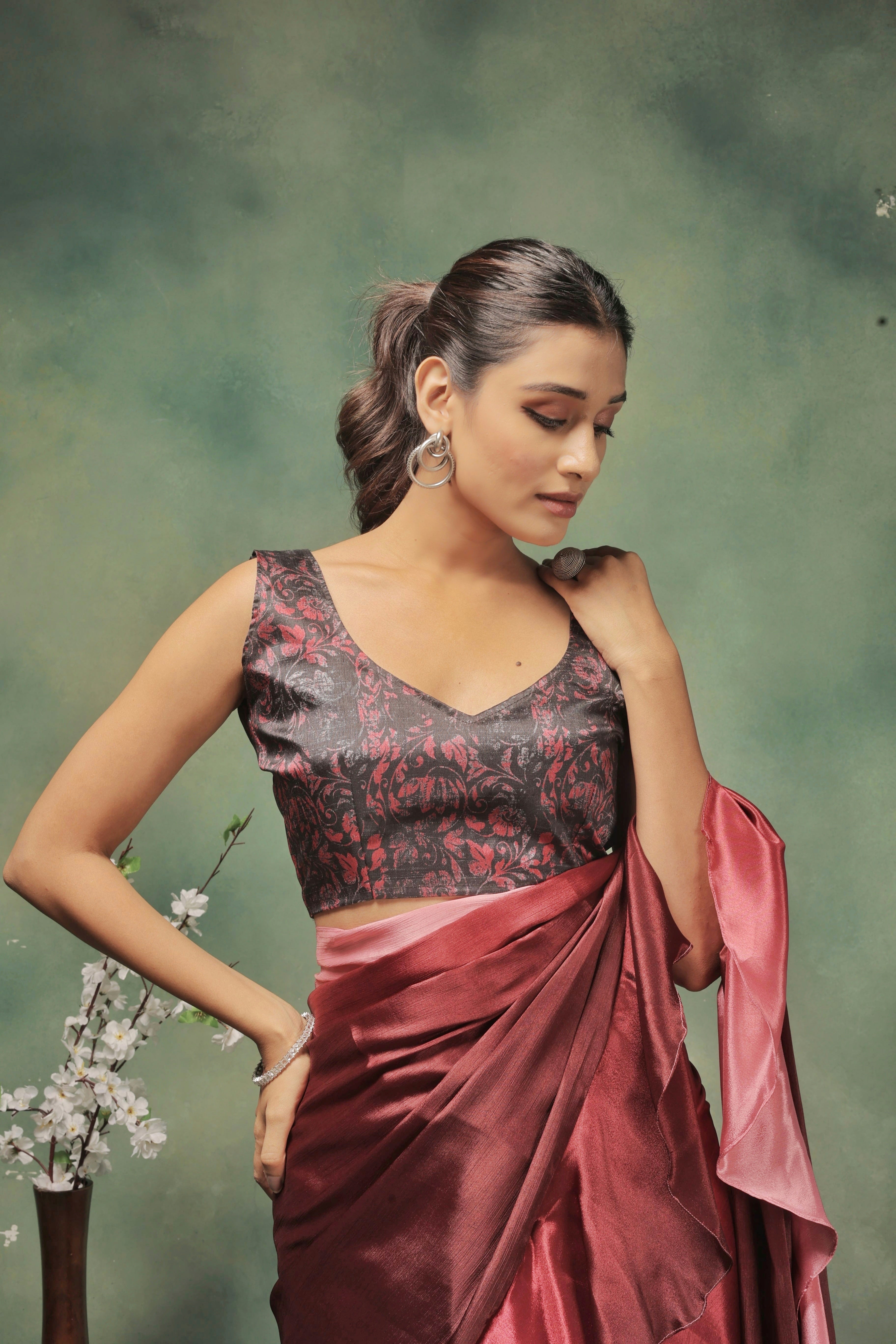 Ombre Prestitched Frill Work Ready To Wear Saree