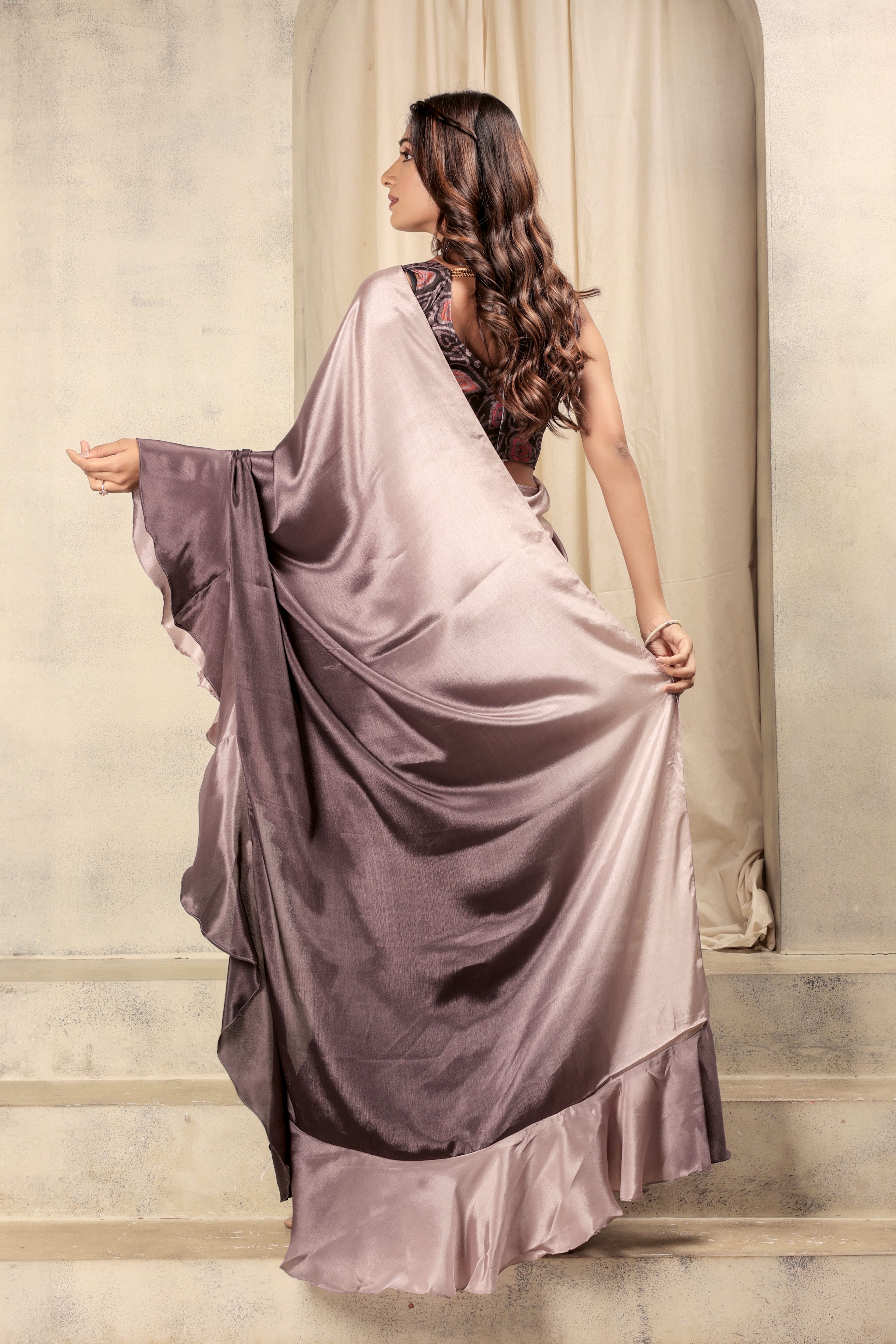 Ombre Prestitched Frill Work Ready To Wear Saree