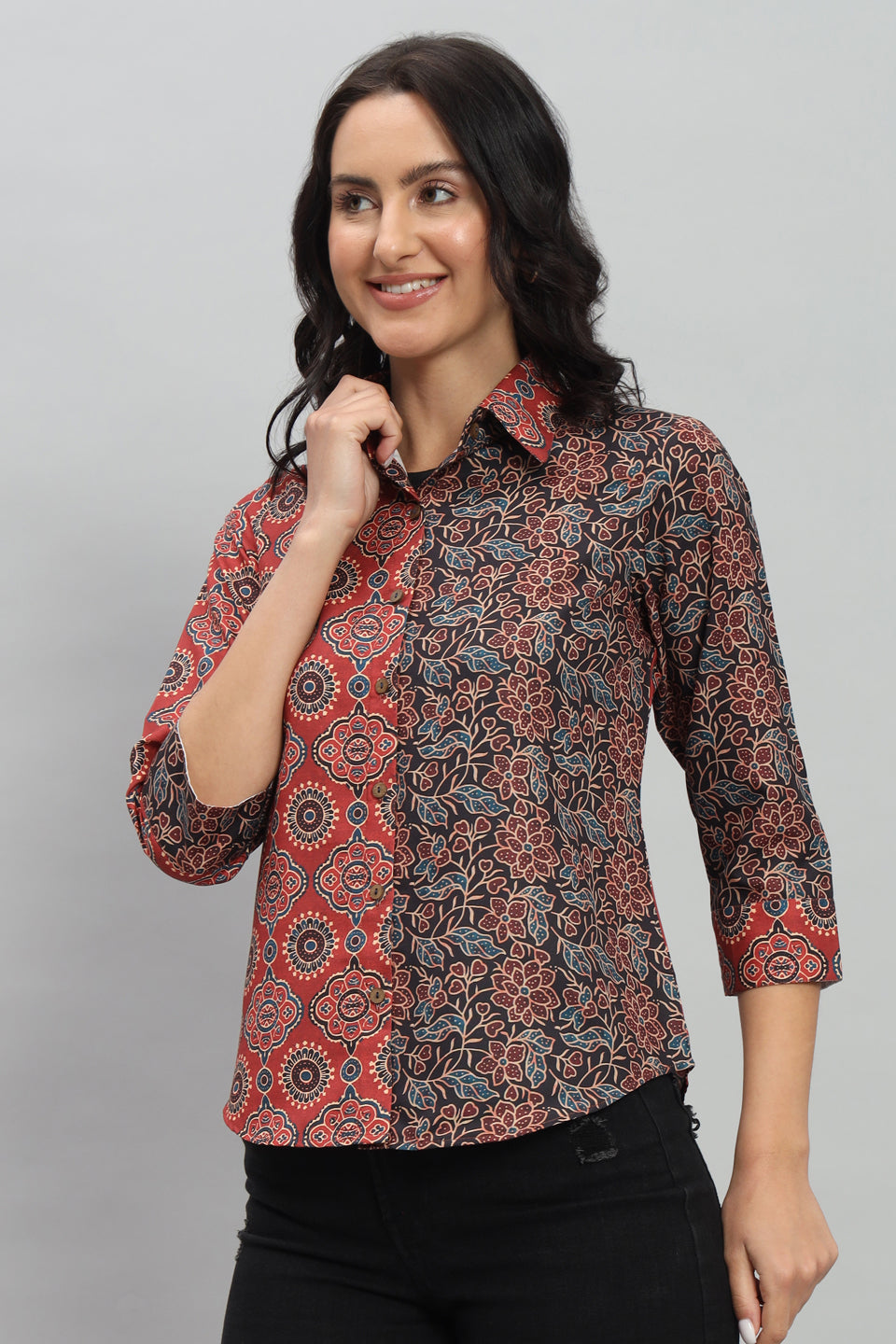 Kalamkari Design Rayon Cotton Red Shirt