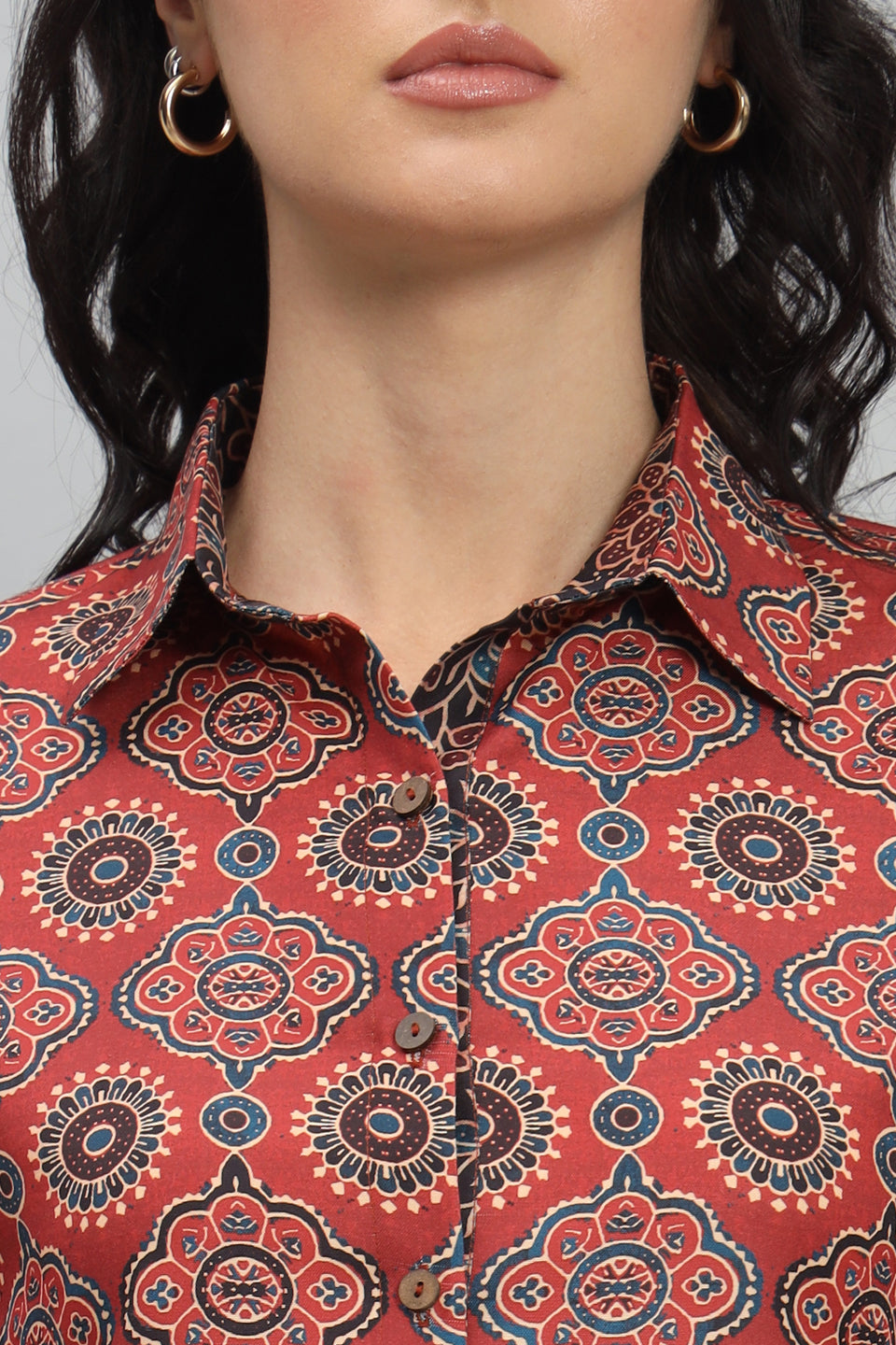 Kalamkari Design Rayon Cotton Red Shirt