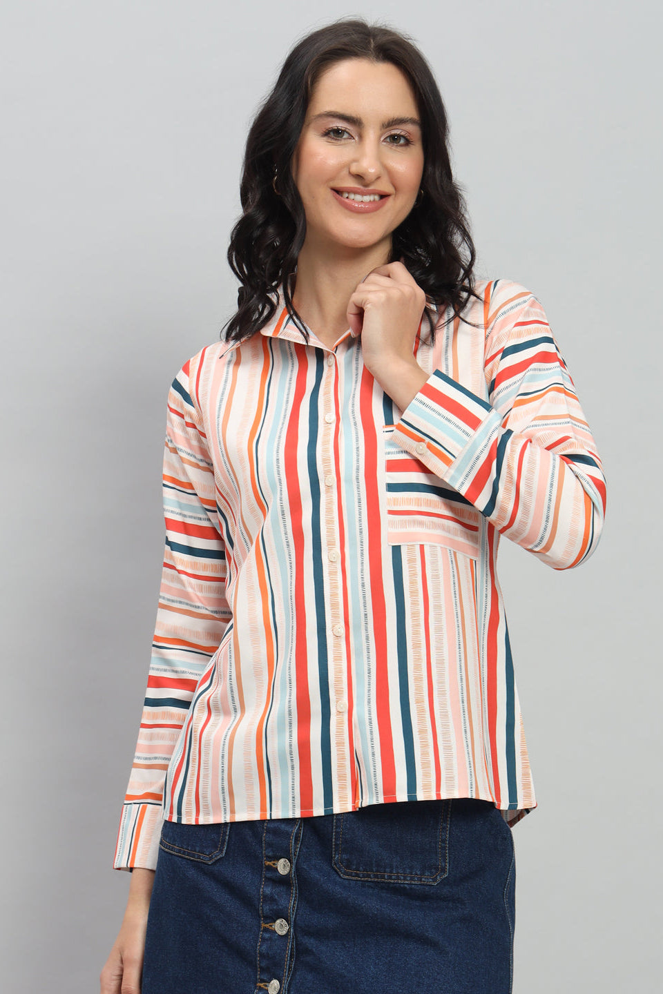 Striped White Soft Rayon Top