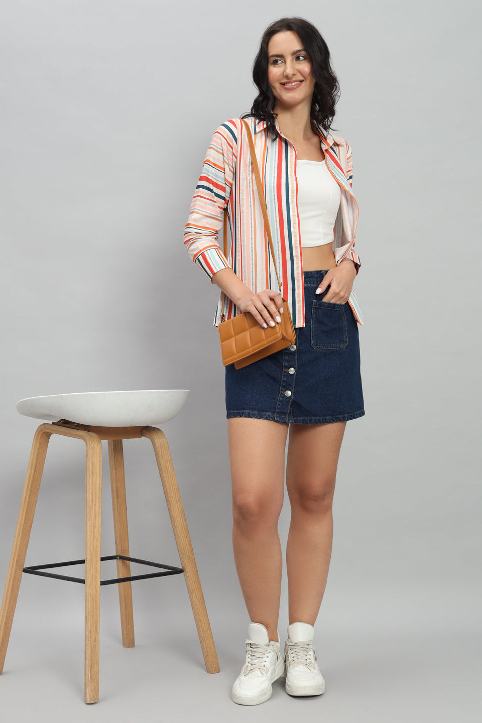 Striped White Soft Rayon Top