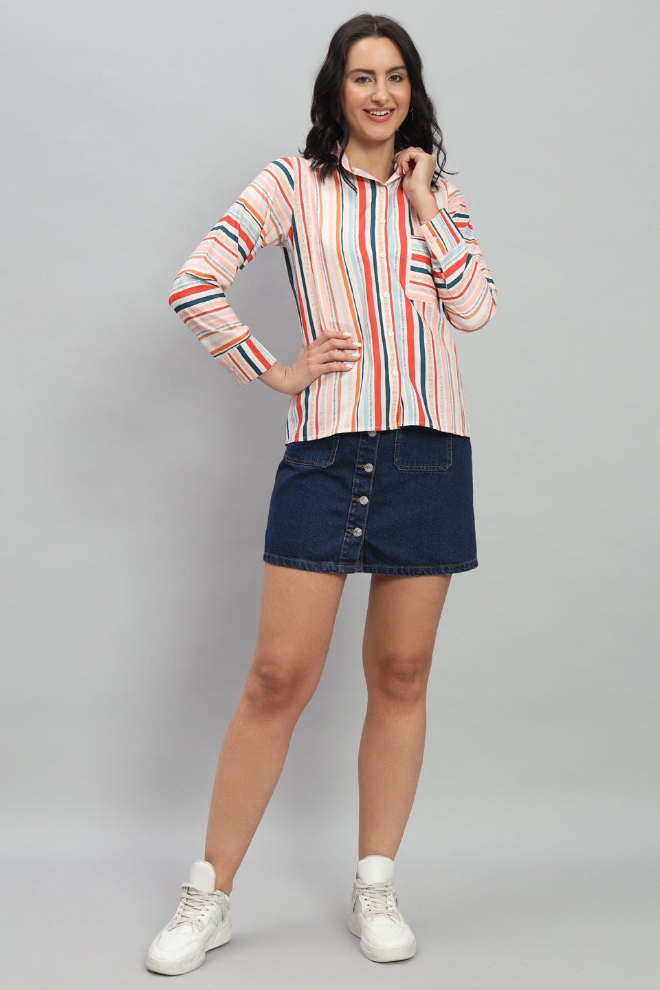 Striped White Soft Rayon Top
