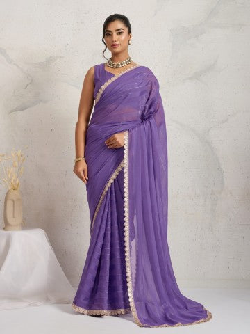 Purple Poly Georgette Ready to Wear Saree