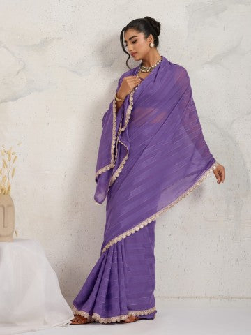 Purple Poly Georgette Ready to Wear Saree