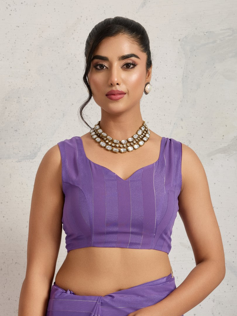 Purple Striped Poly Georgette Saree with Embellished Border