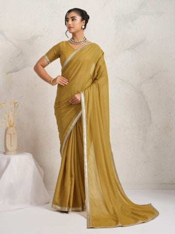 Yellow Poly Georgette Ready to Wear Saree
