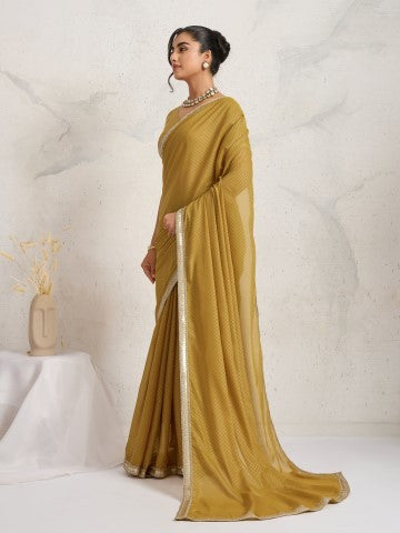 Yellow Poly Georgette Ready to Wear Saree