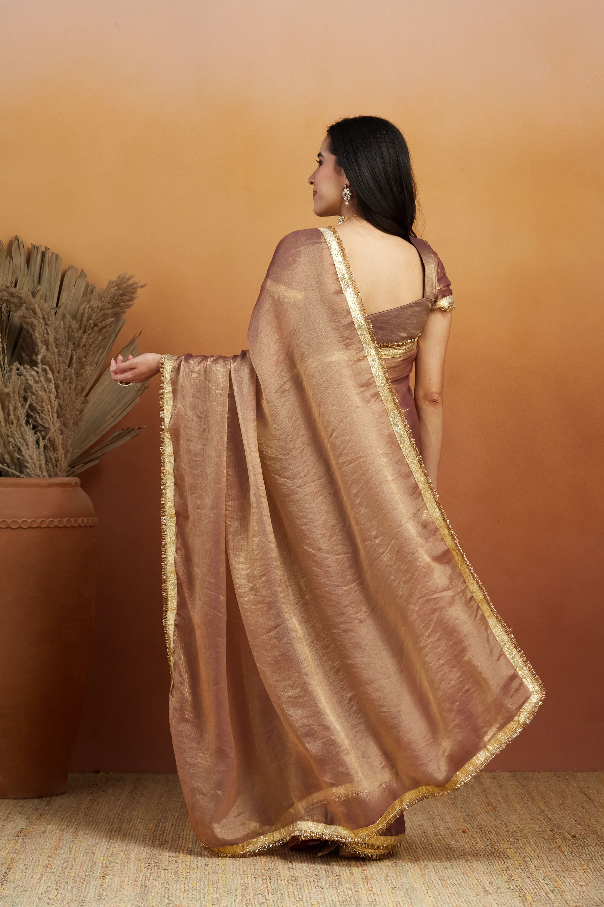 Ari Mirror Work Shiney Silver Chiffon Saree