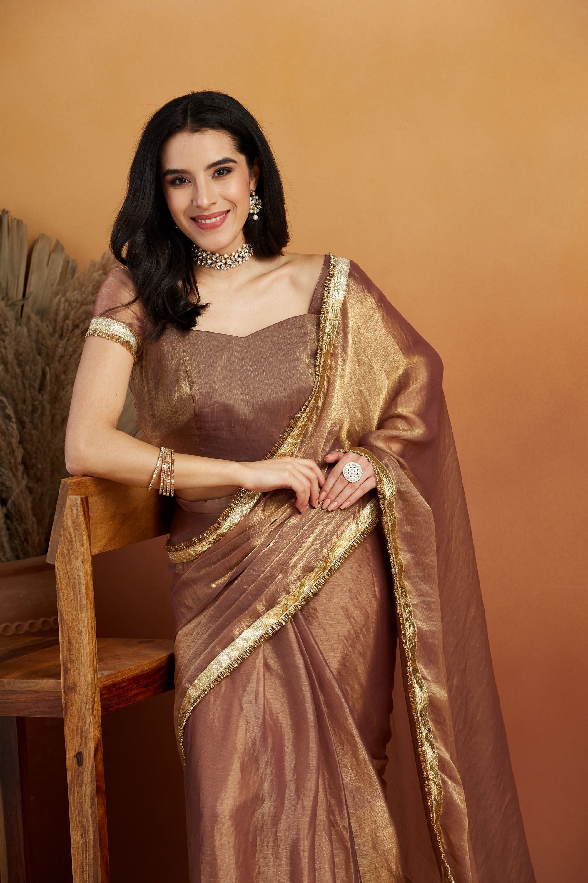 Ari Mirror Work Shiney Silver Chiffon Saree