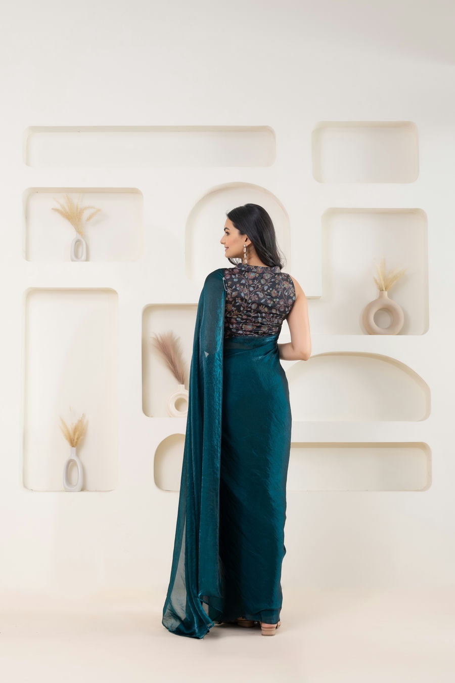 Lustrous Tissue Silk Ready To Wear Saree With Foil Printed Digital Blouse