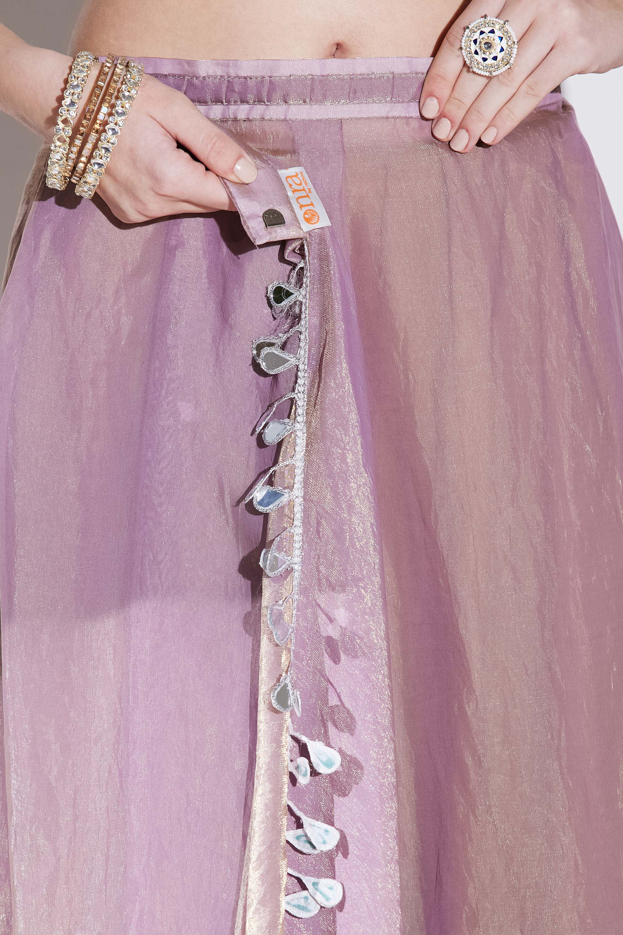 Pink Designer Silk Blend Ready To Wear Saree with Mirror Work