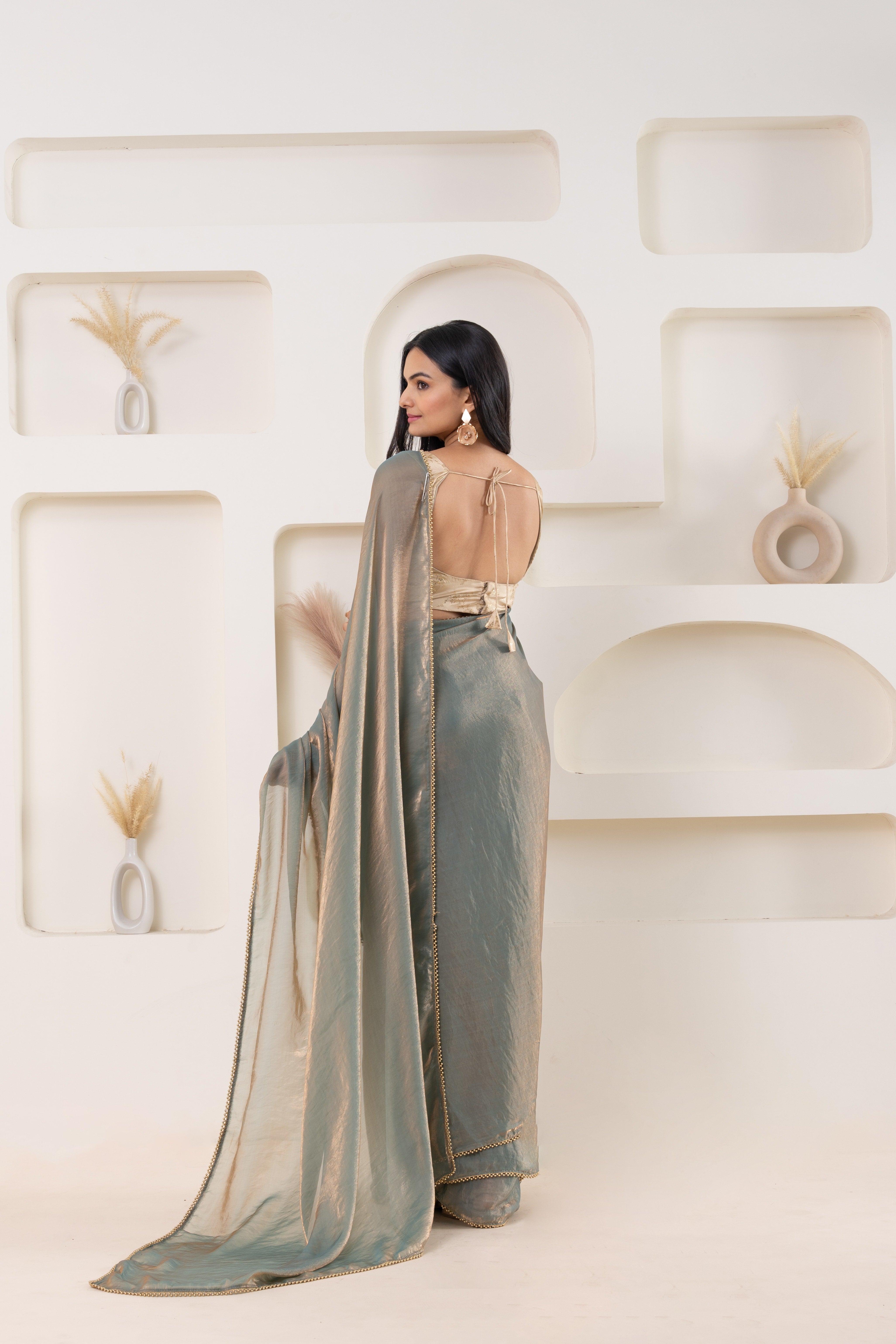 Blue Lame Beads & Stones Ready to Wear Saree