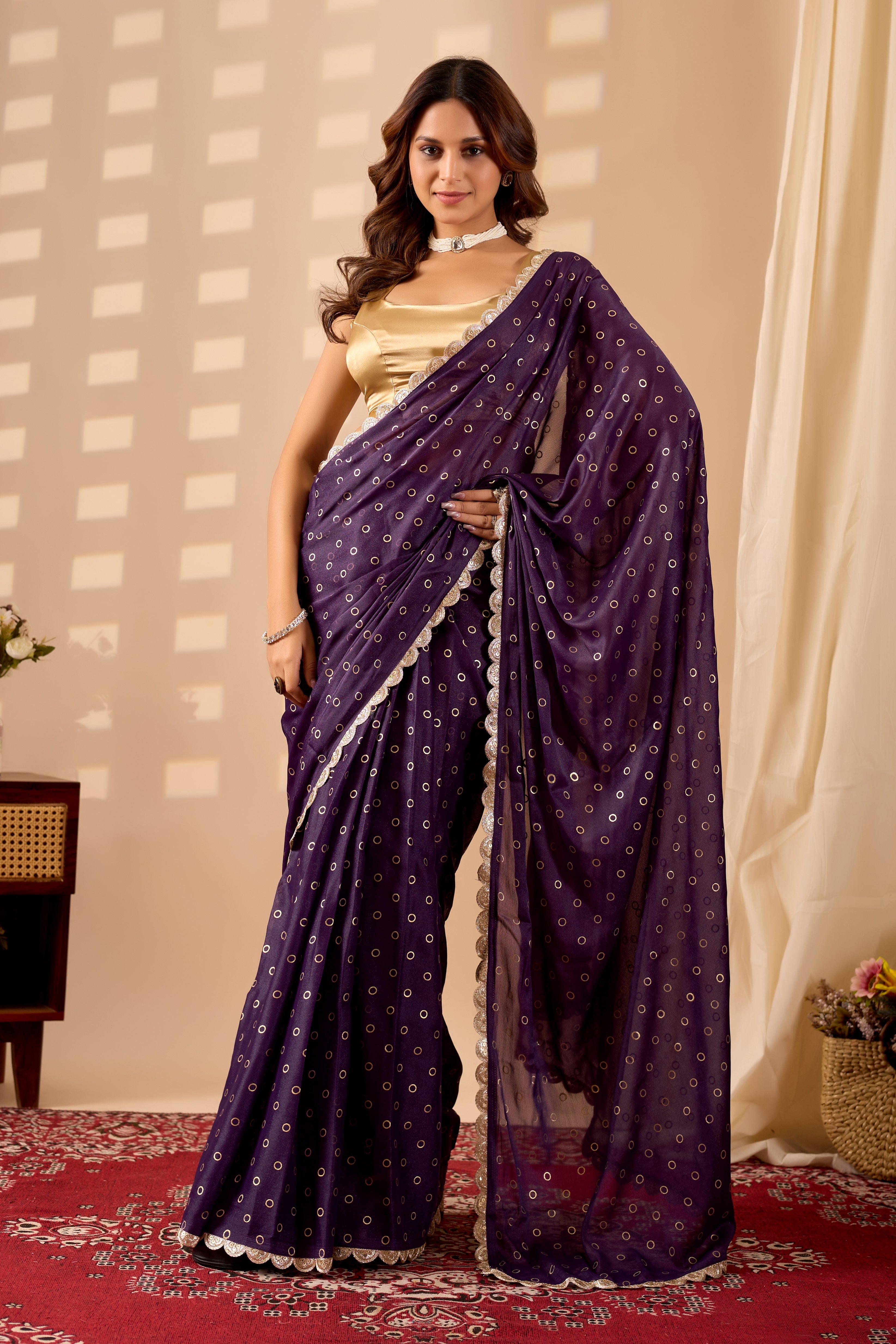 Royal Purple Polka Glamour with Scalloped Gold Accents.