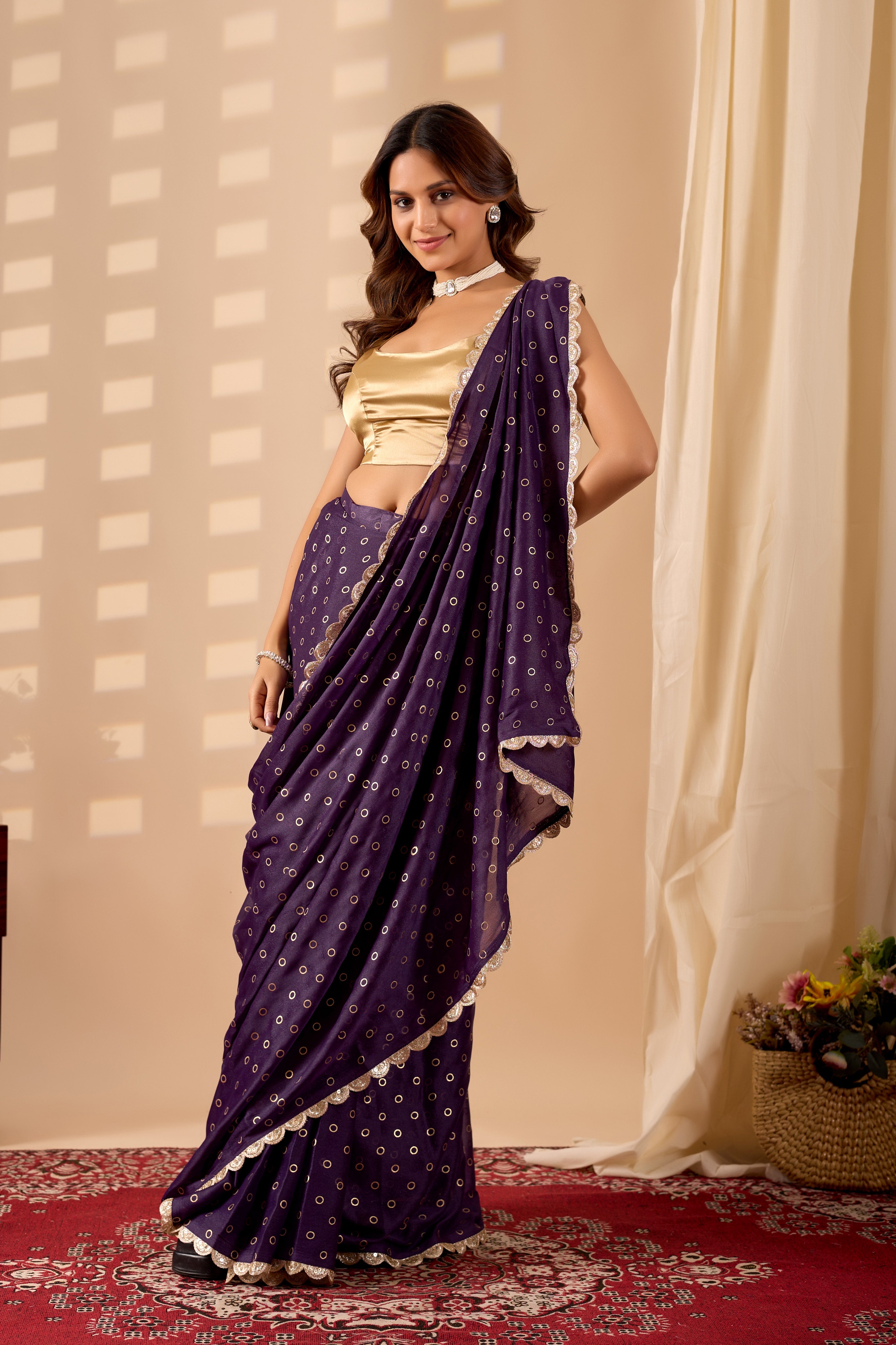 Royal Purple Polka Glamour with Scalloped Gold Accents.