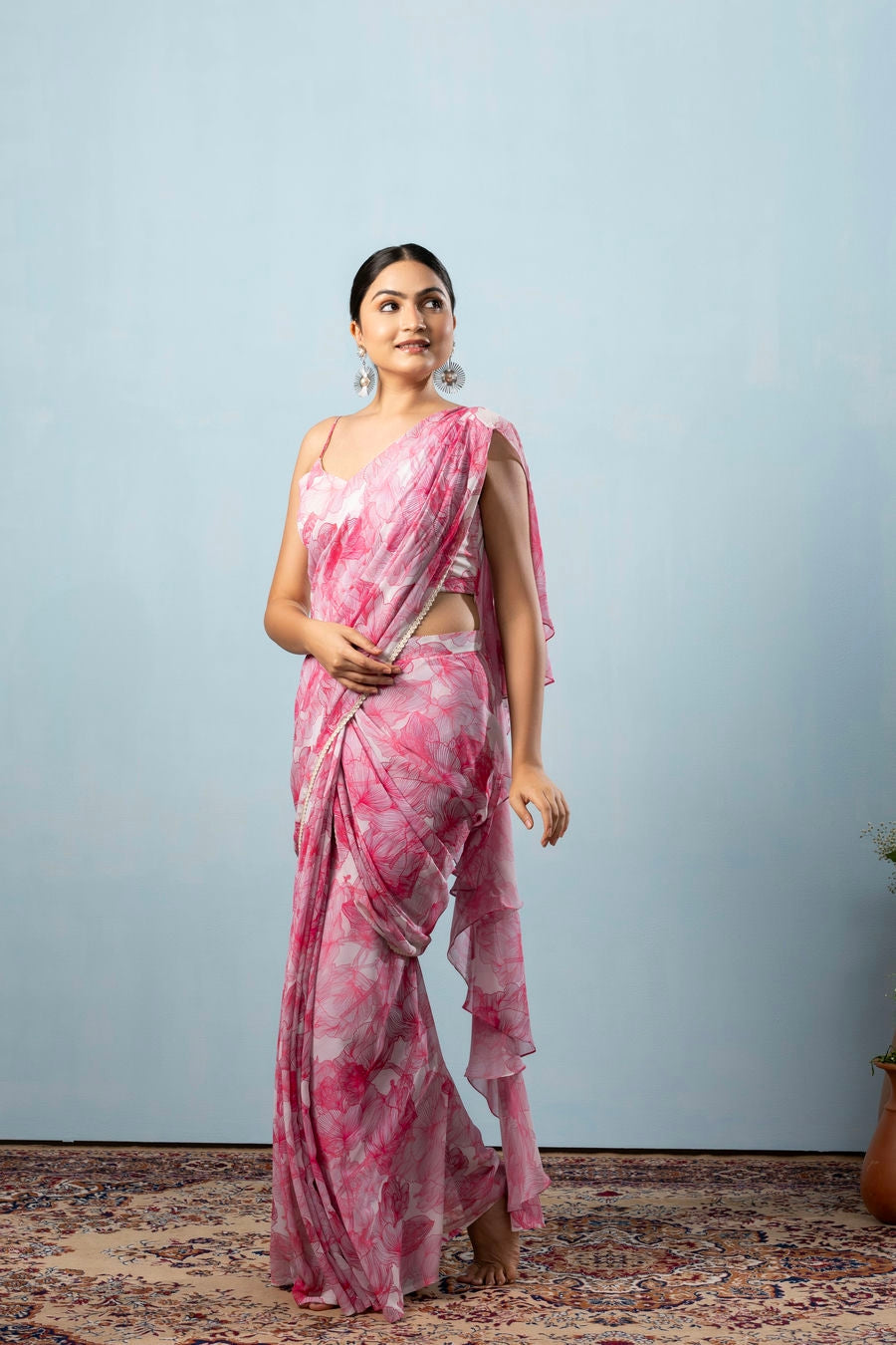 Floral Printed Weightless Georgette Ready to Wear Saree