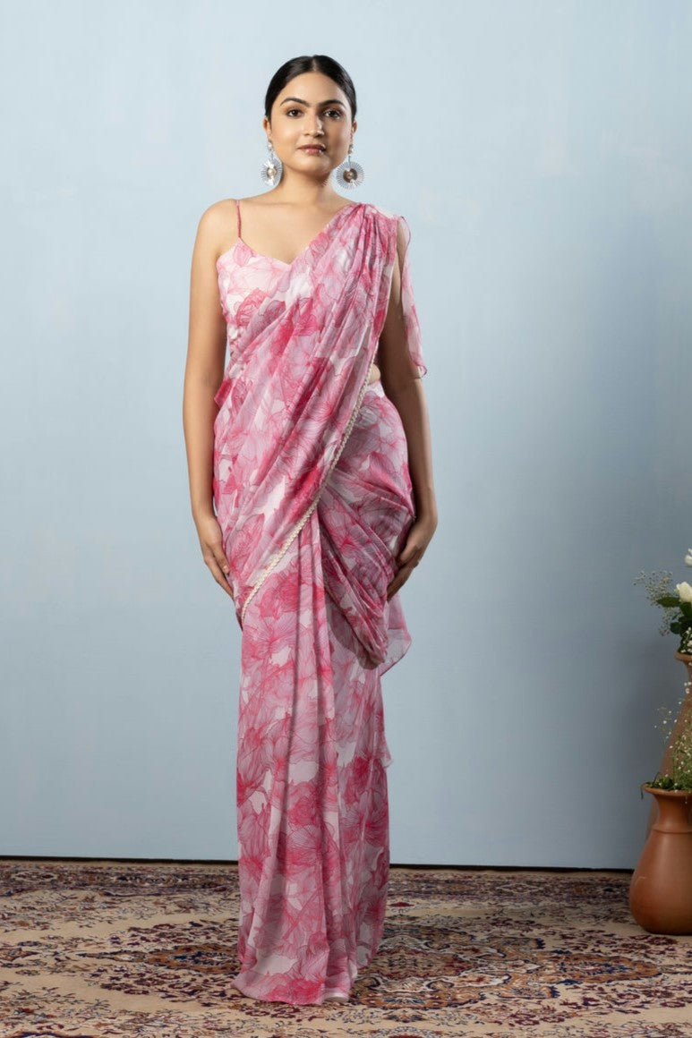 Floral Printed Weightless Georgette Ready to Wear Saree