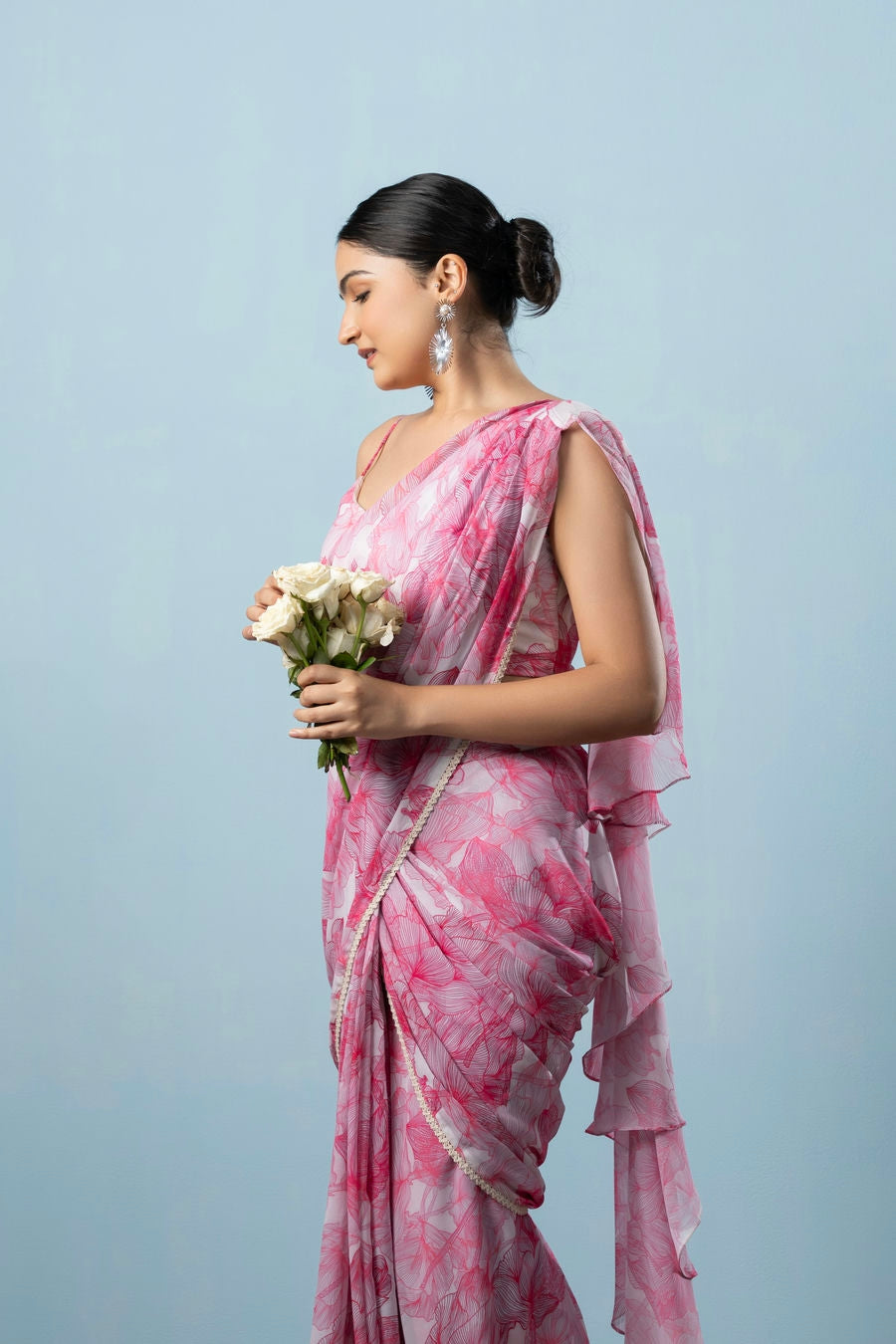 Floral Printed Weightless Georgette Ready to Wear Saree