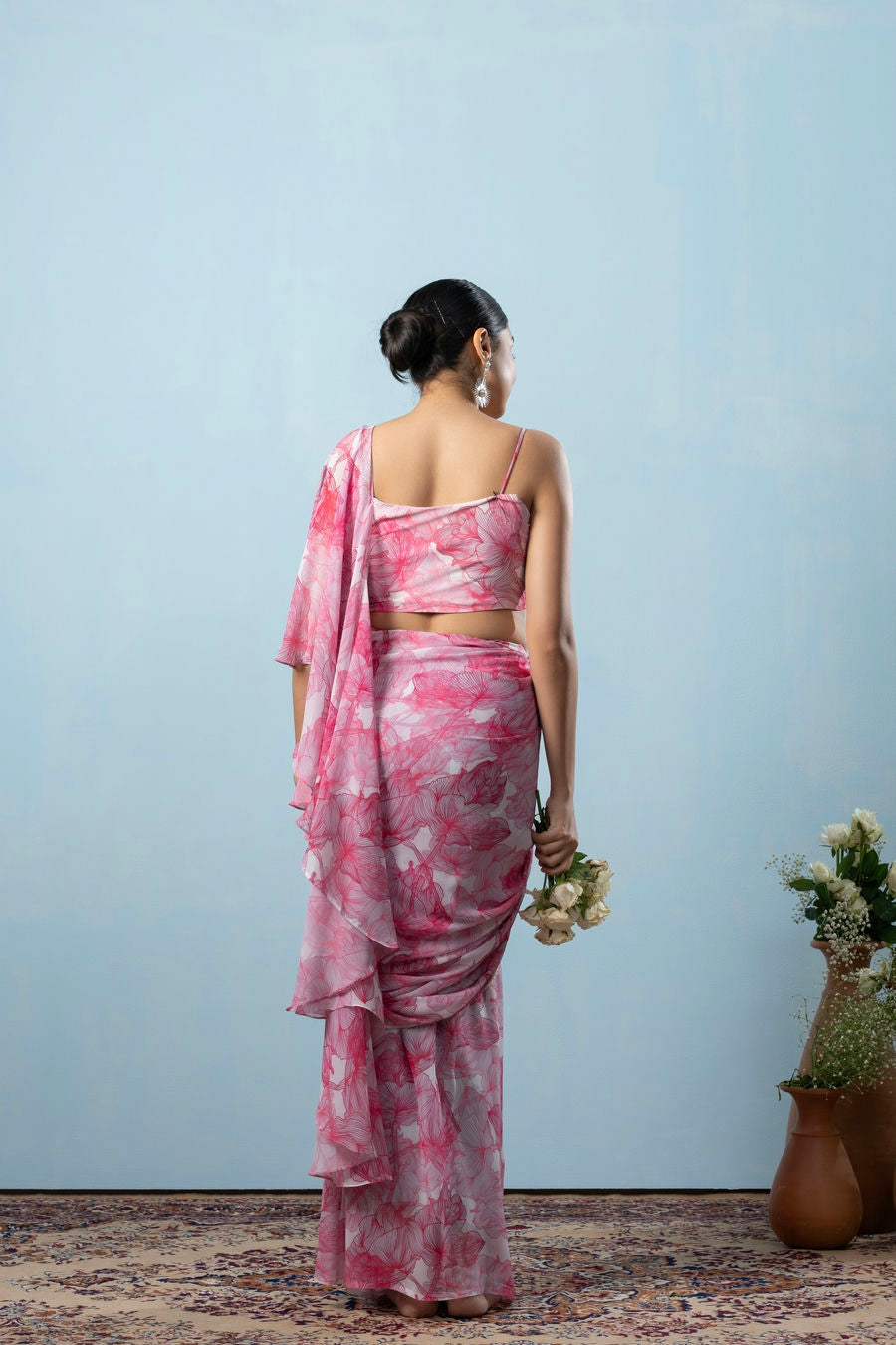 Floral Printed Weightless Georgette Ready to Wear Saree