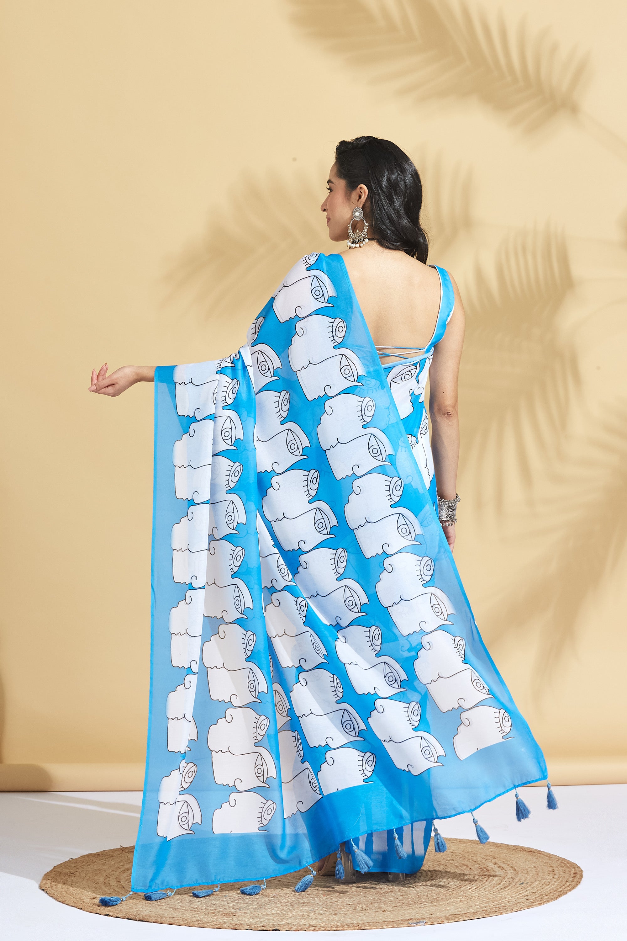 Digital Mural Face Prints Soft Cotton Ready to Wear Saree