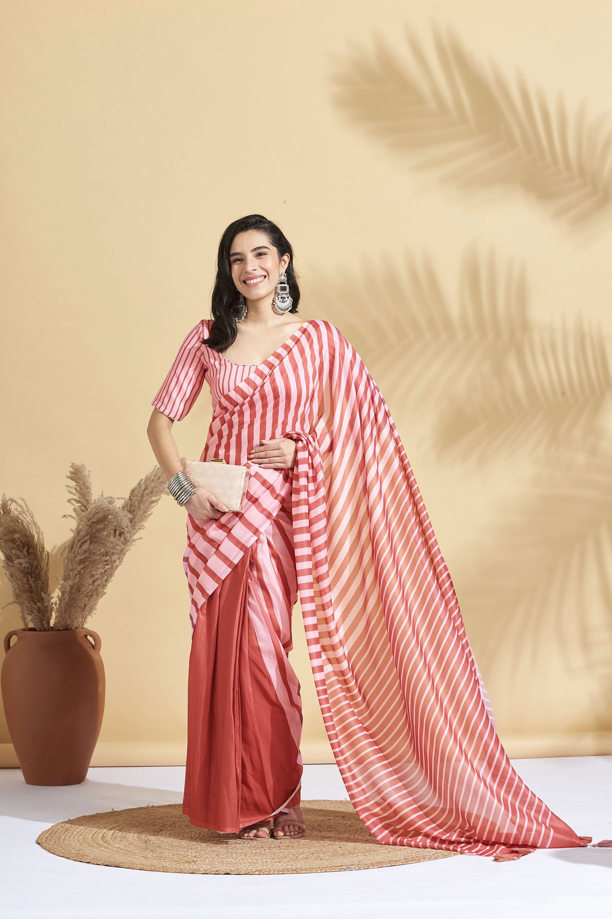 Digital Blush Stripes Prints Soft Cotton Saree