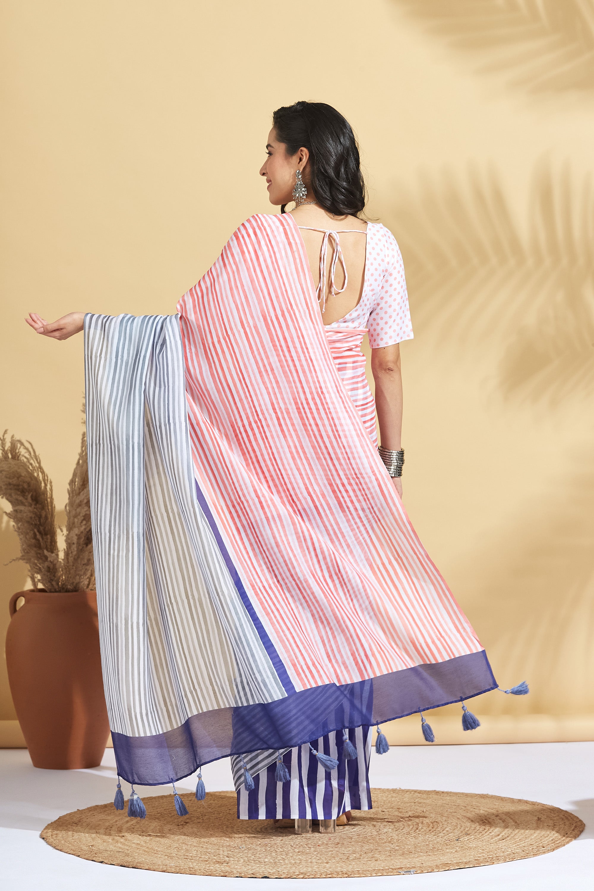 Digital Stripe Pastel Print Soft Cotton Ready to Wear Saree