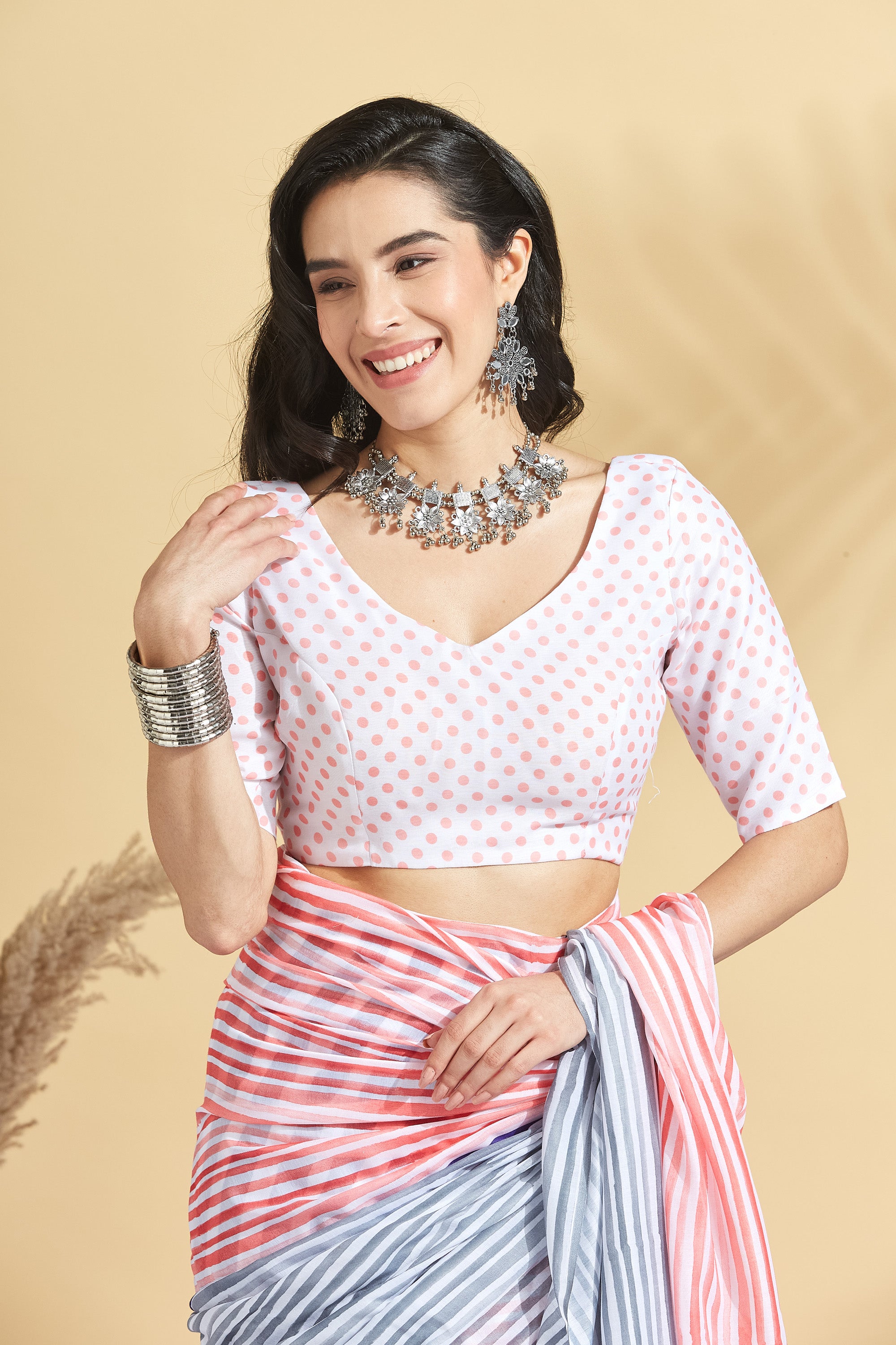 Digital Stripe Pastel Print Soft Cotton Ready to Wear Saree