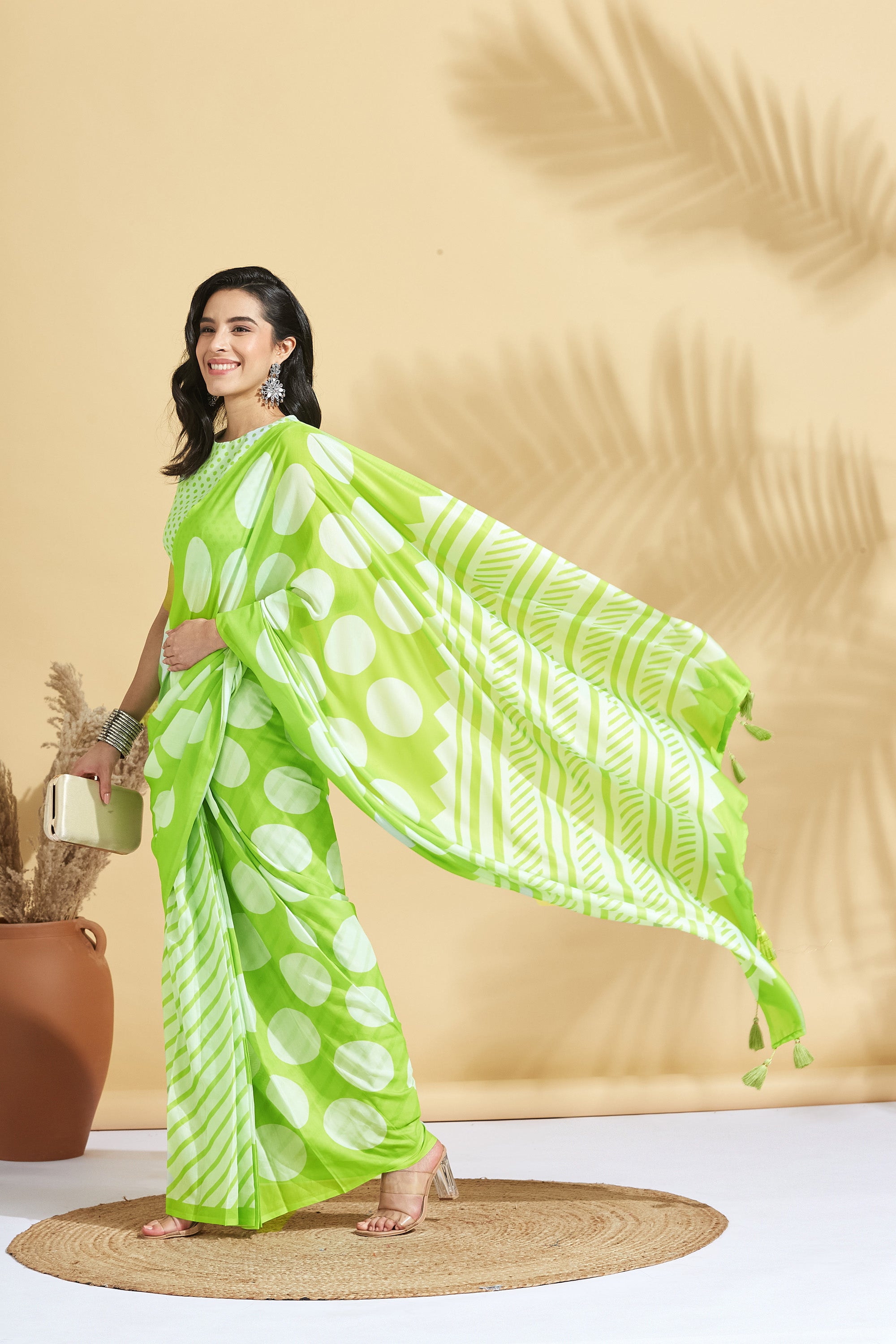 Digital Soft Polka Prints Mulmul Cotton Saree