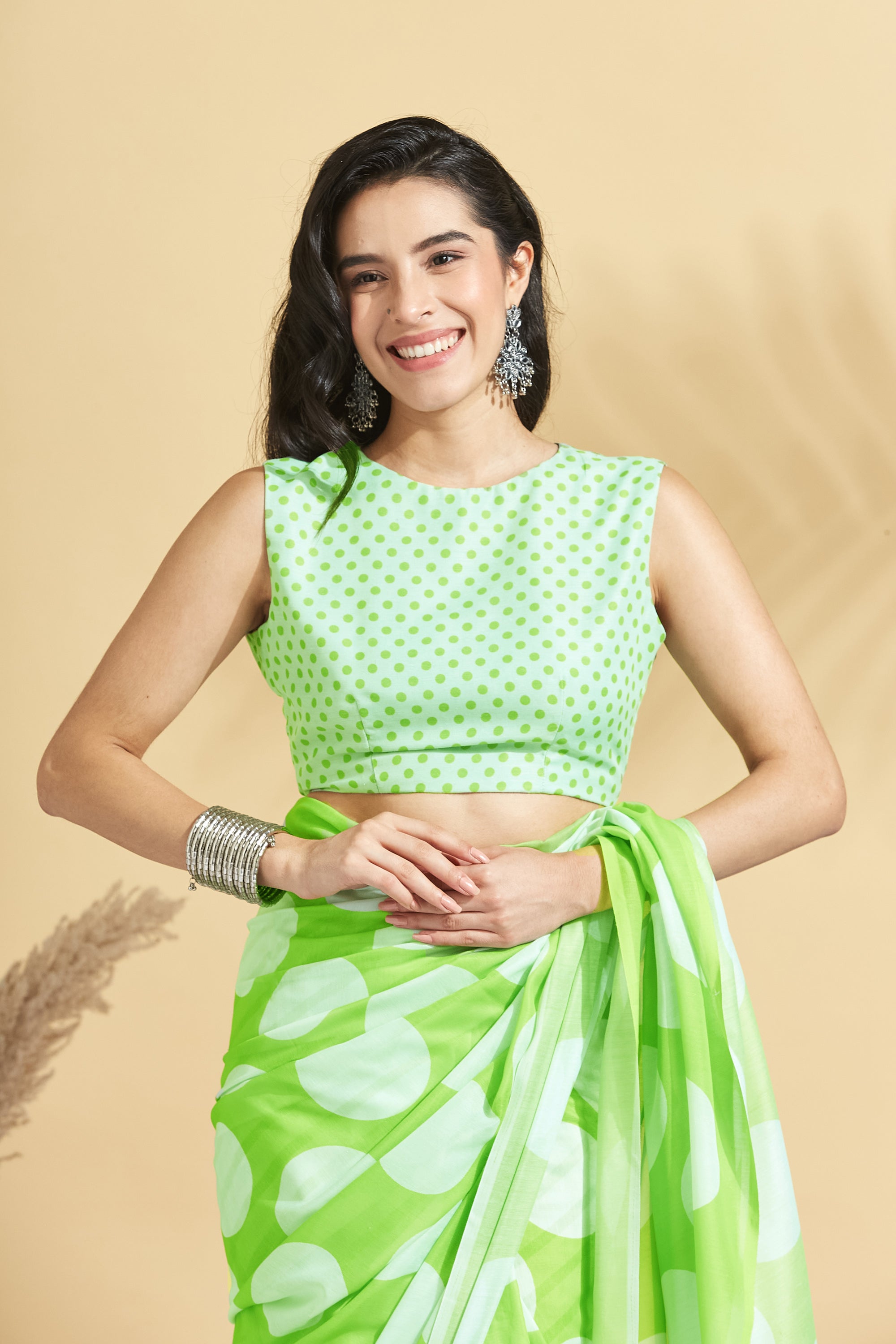 Digital Soft Polka Prints Mulmul Cotton Saree