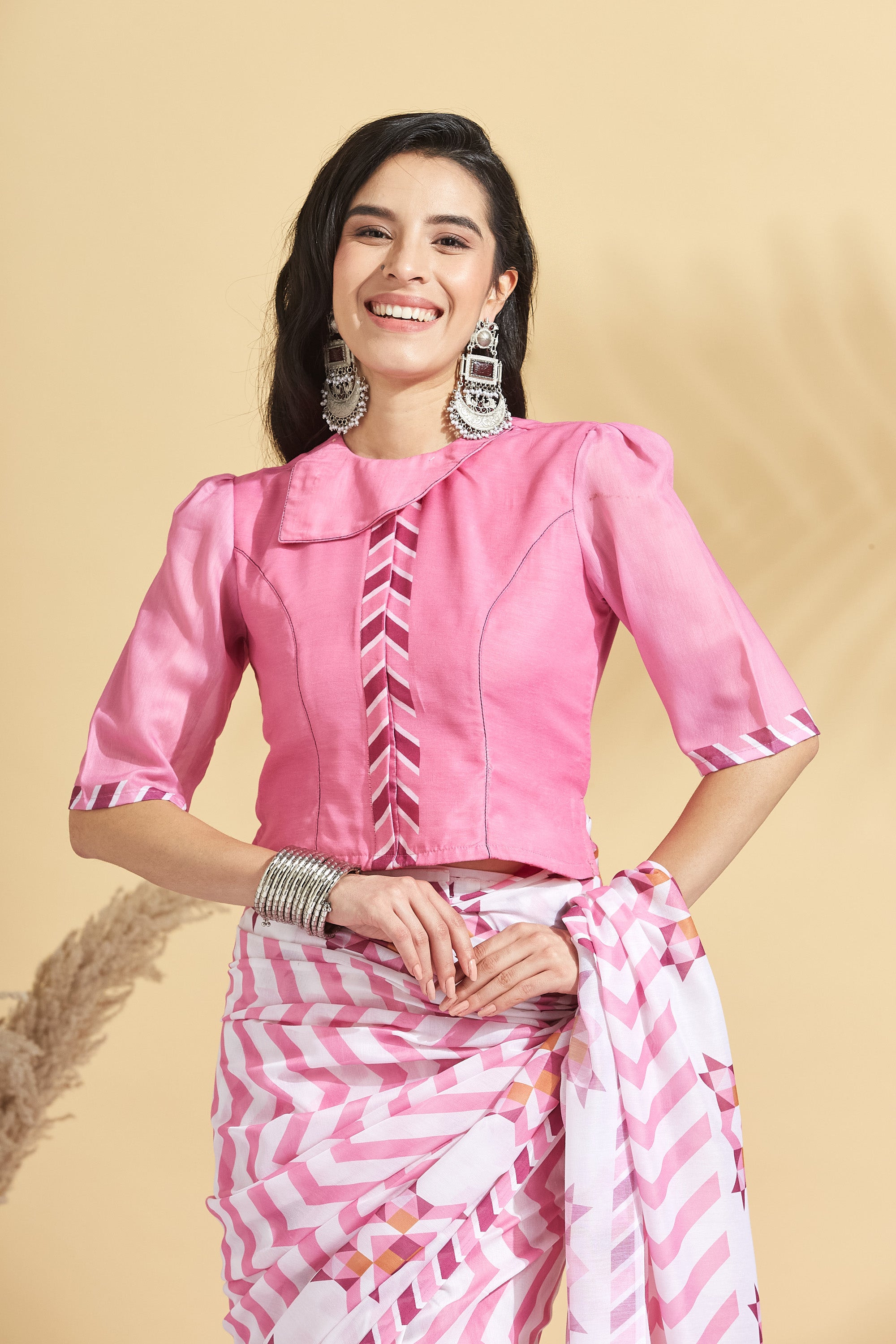 Digital Chevron Print Soft Art Cotton  Saree