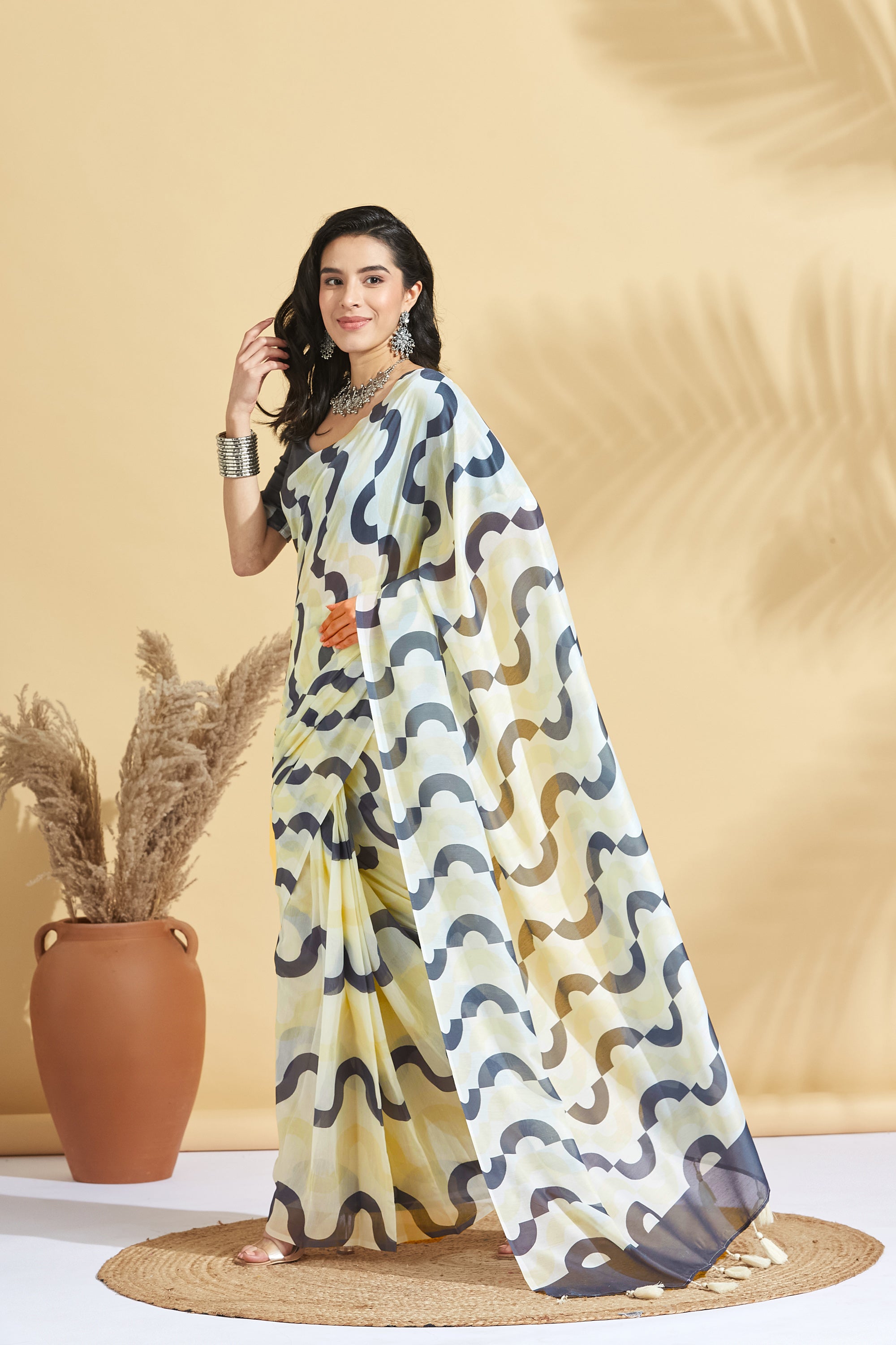 Digital Pastel Prints Lemon Soft Cotton Saree