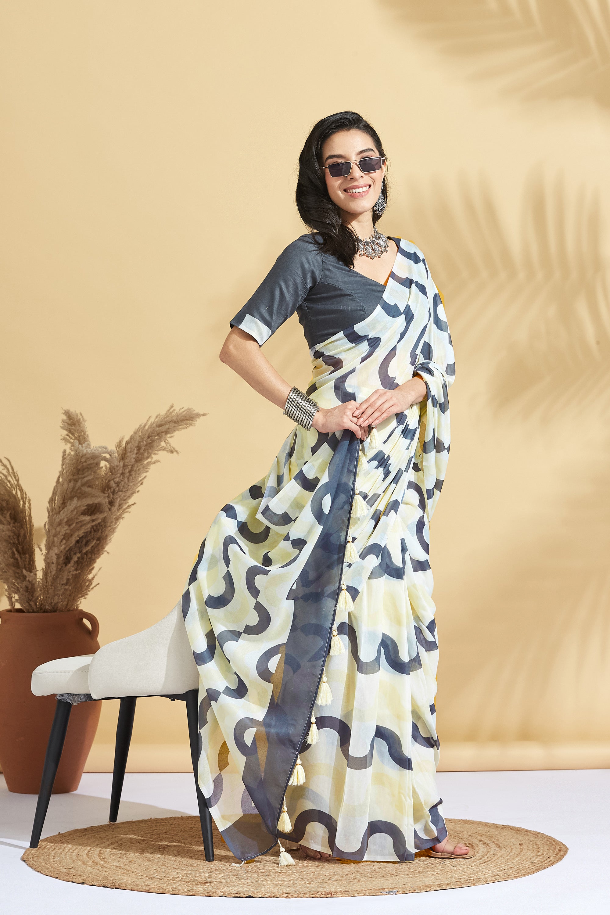 Digital Pastel Prints Lemon Soft Cotton Saree