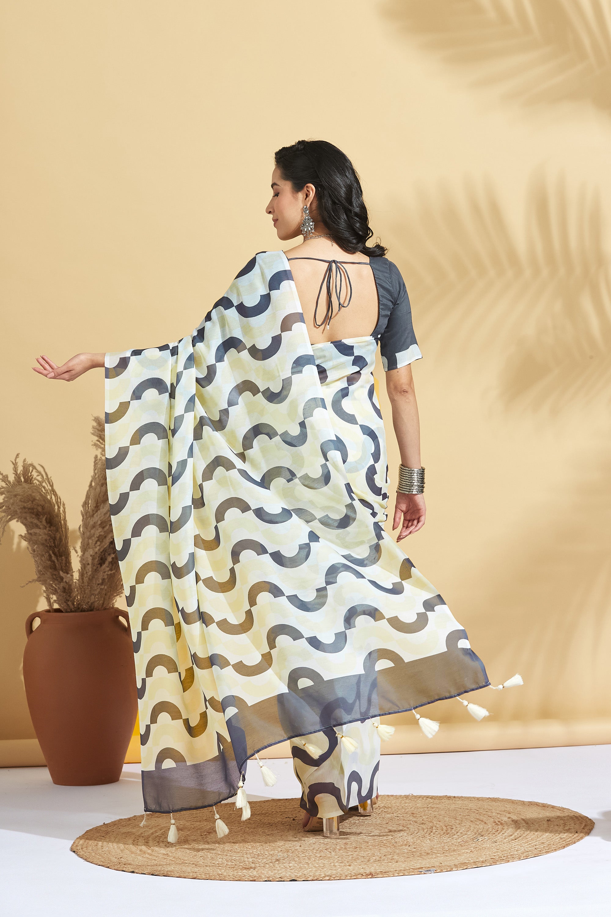 Digital Pastel Prints Lemon Soft Cotton Saree