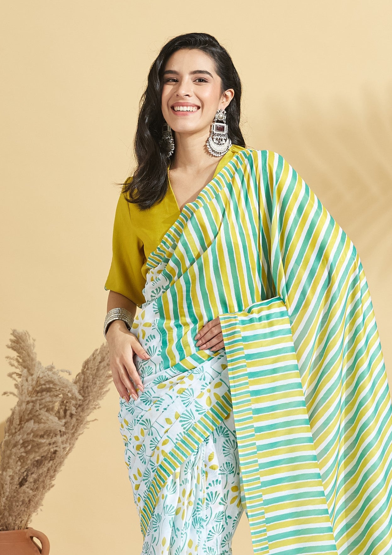 Digital Stripe Prints Soft Cotton Saree