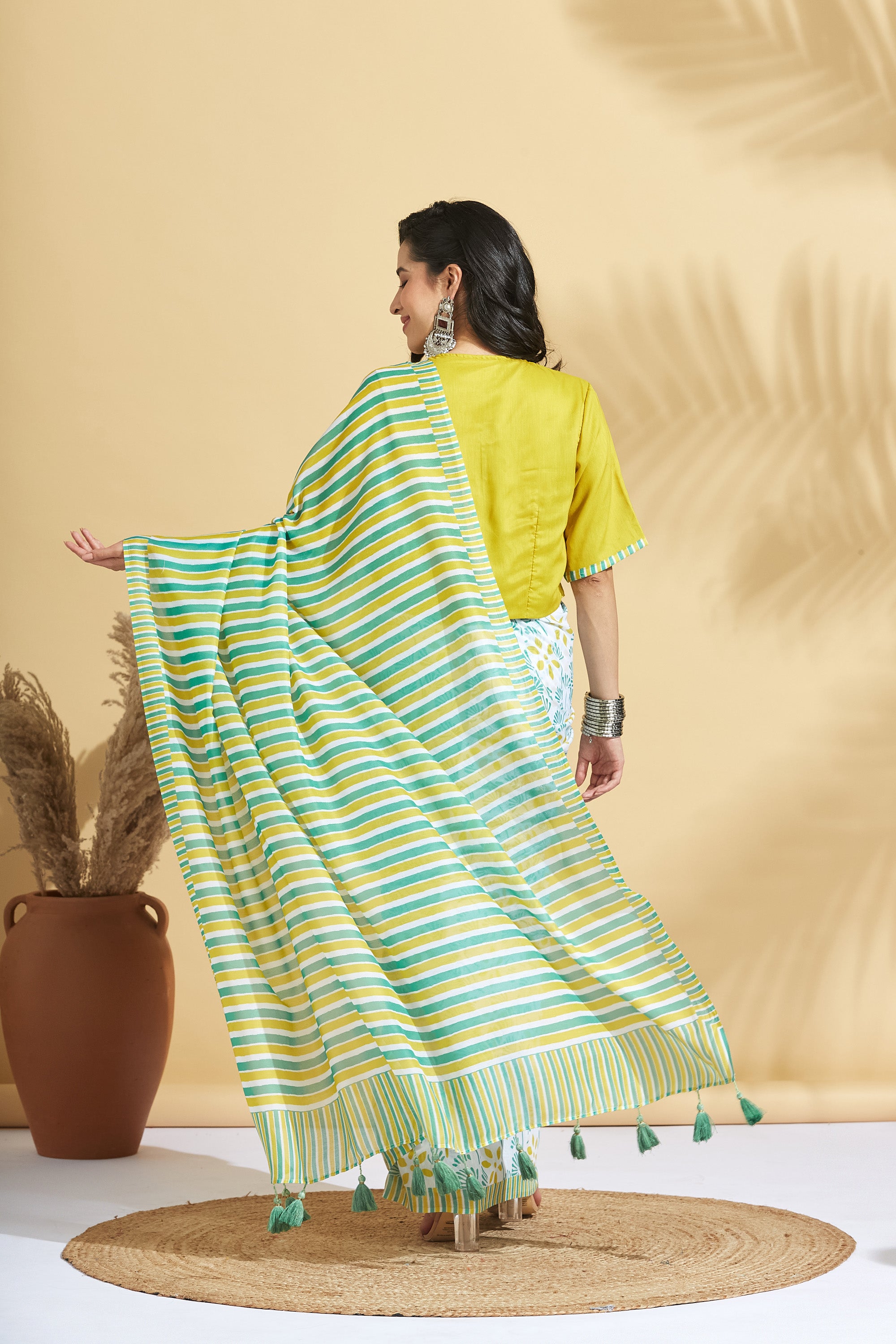 Digital Stripe Prints Soft Cotton Ready to Wear Saree