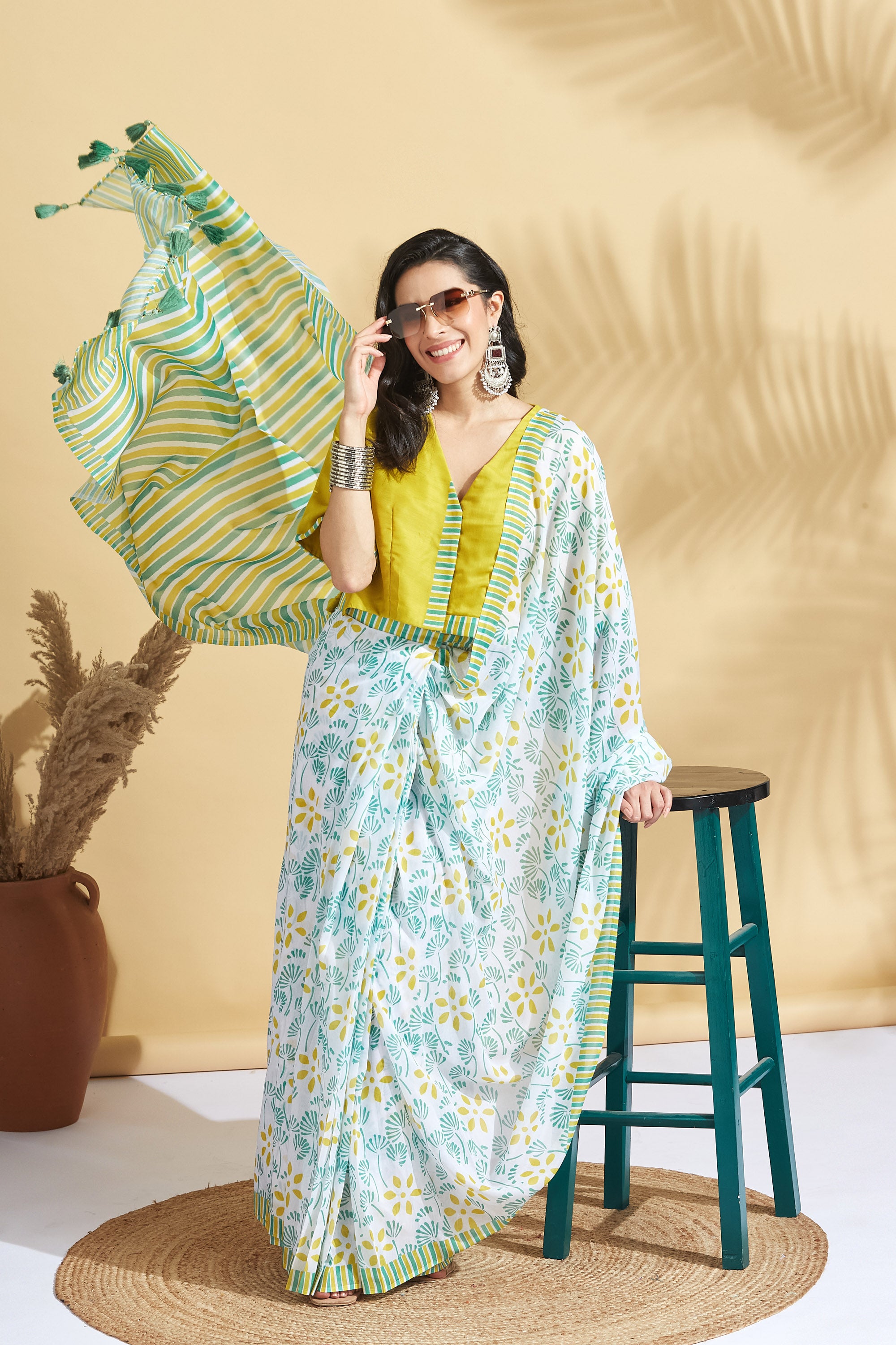 Digital Stripe Prints Soft Cotton Ready to Wear Saree