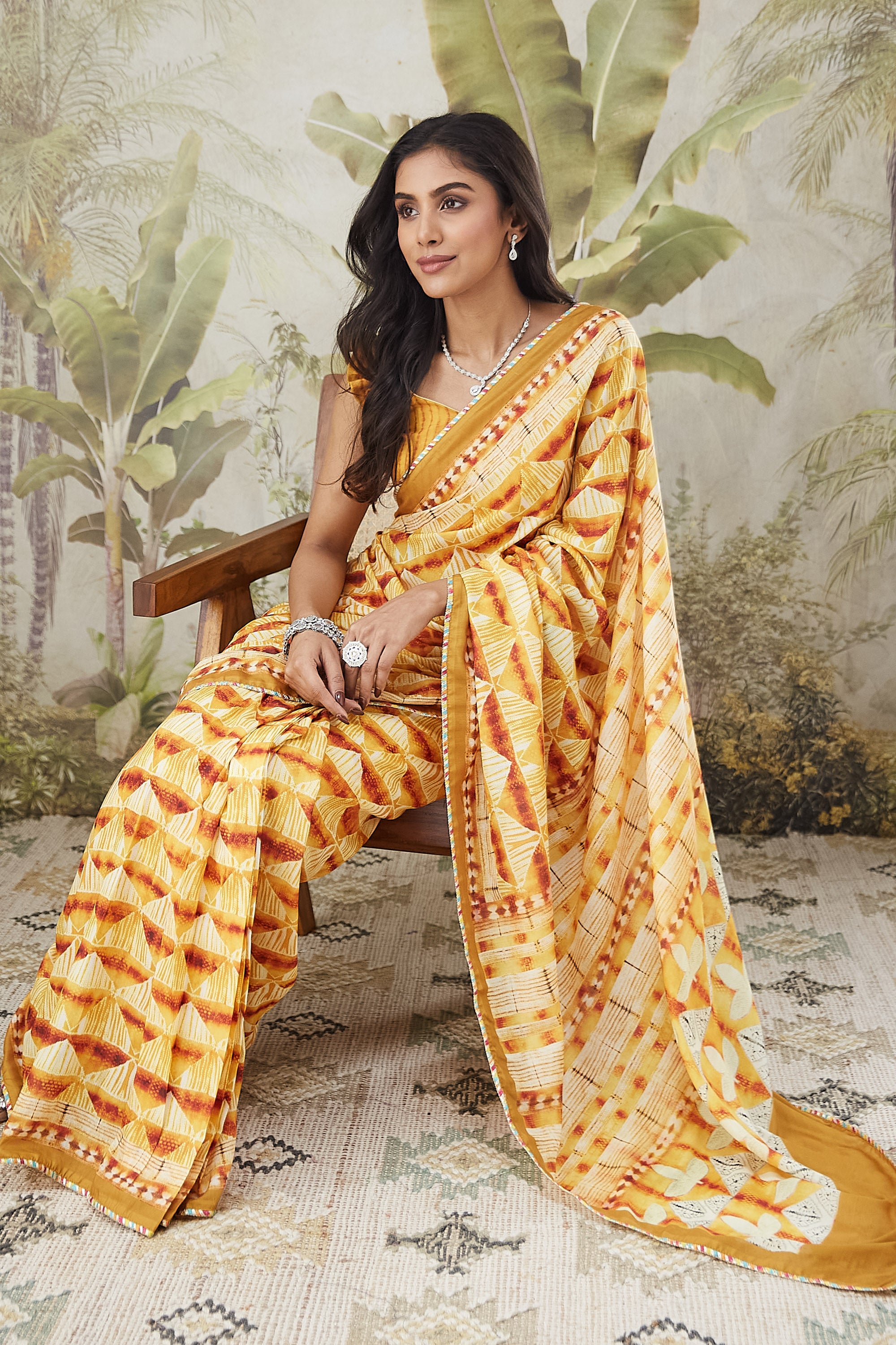 Geometric Prints Lace Border Ready To Wear Saree