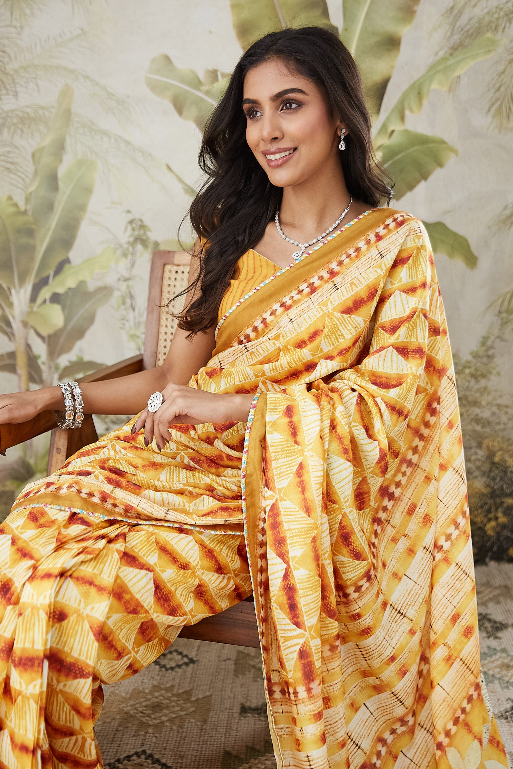 Geometric Prints Lace Border Ready To Wear Saree