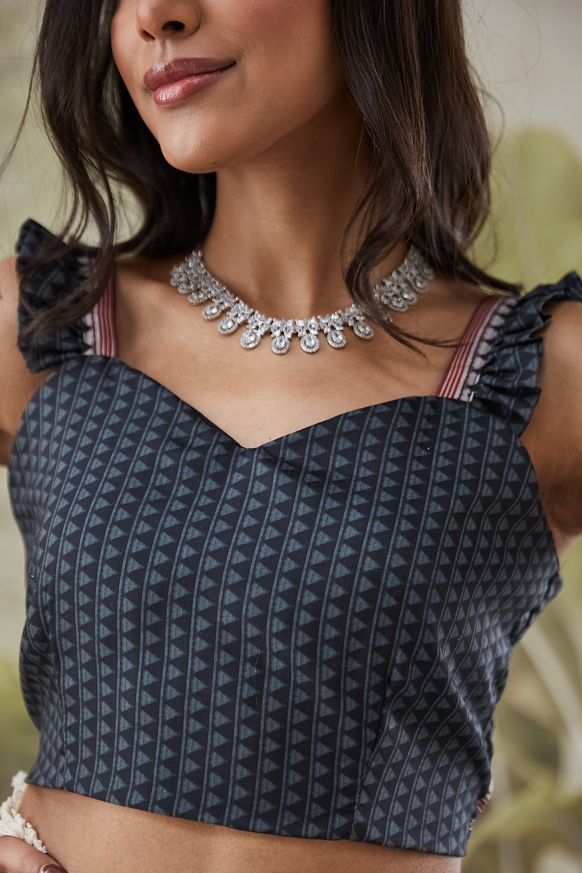 Embellished Lace Geometric Print Ready To Wear Saree