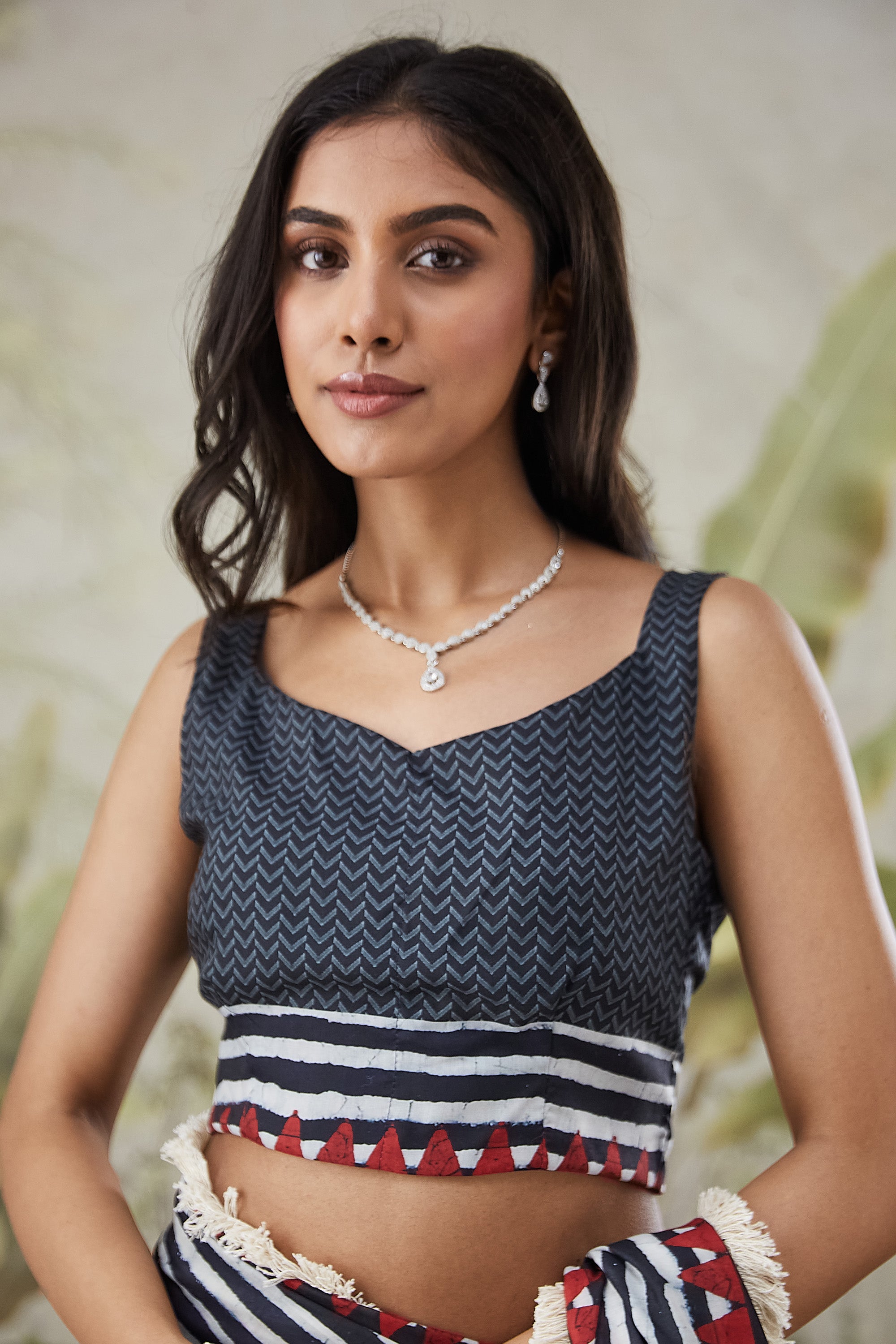 Embellished Lace Strips Print Saree