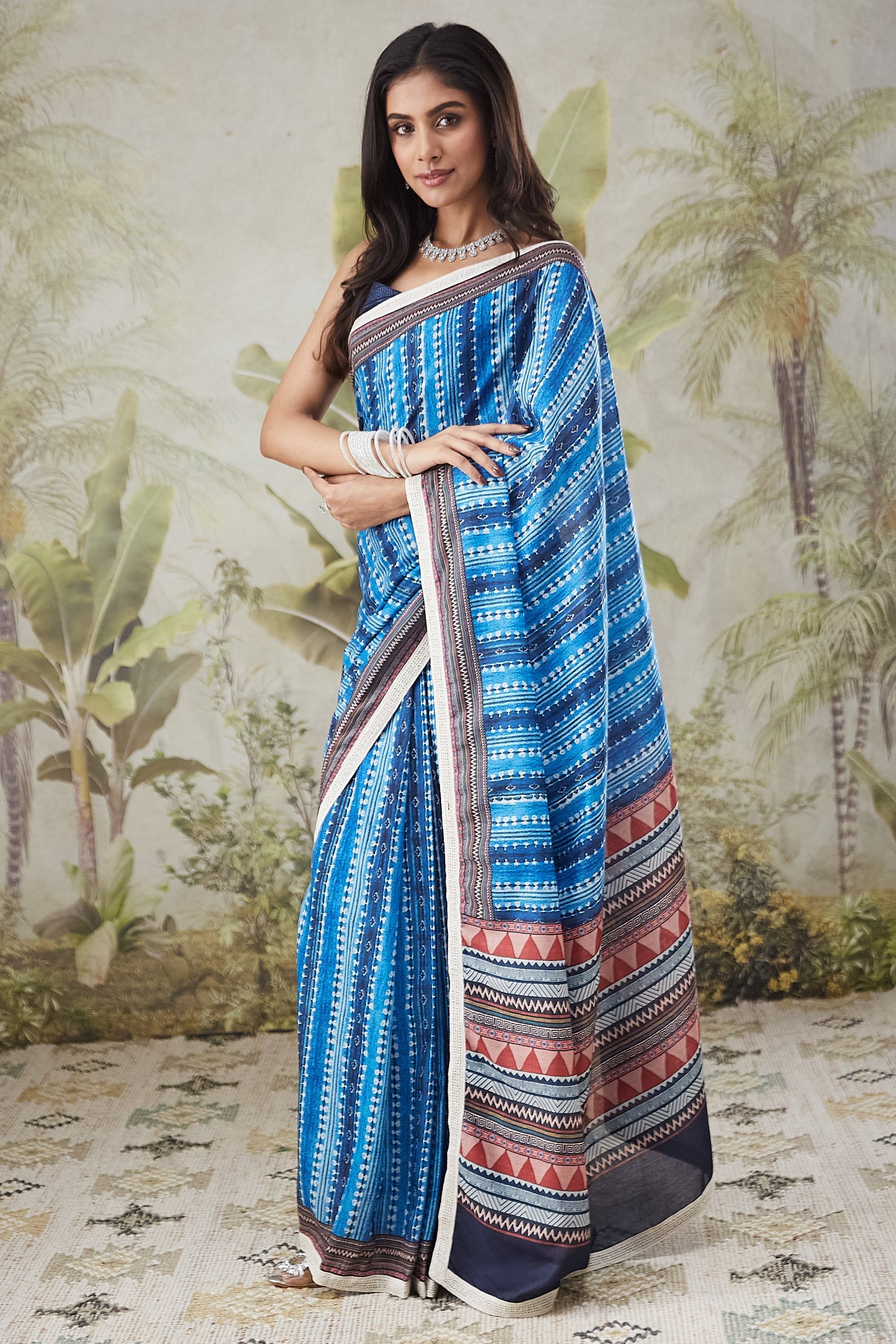 Chevron Print Lace Border Saree