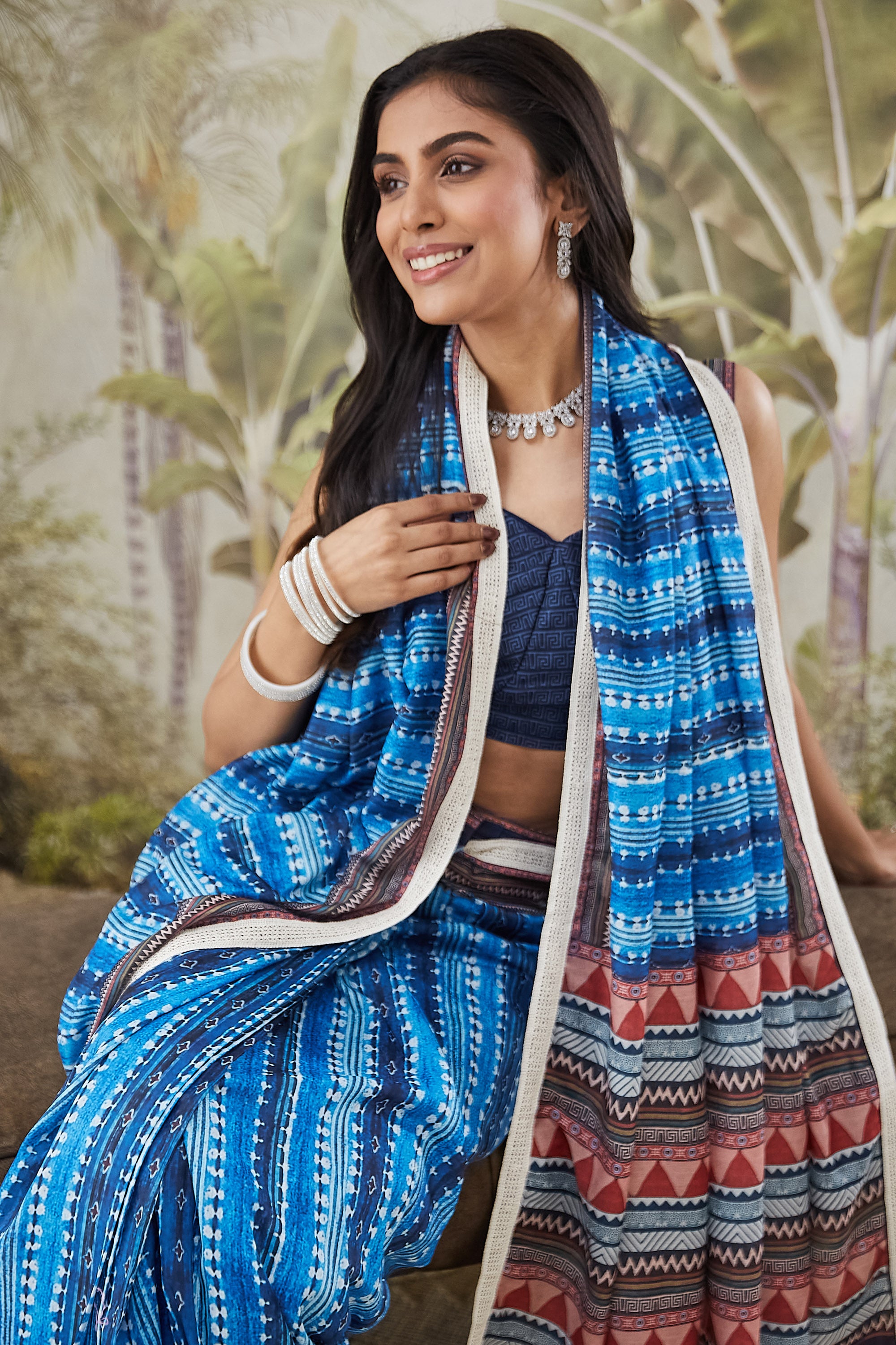 Chevron Print Lace Border Saree