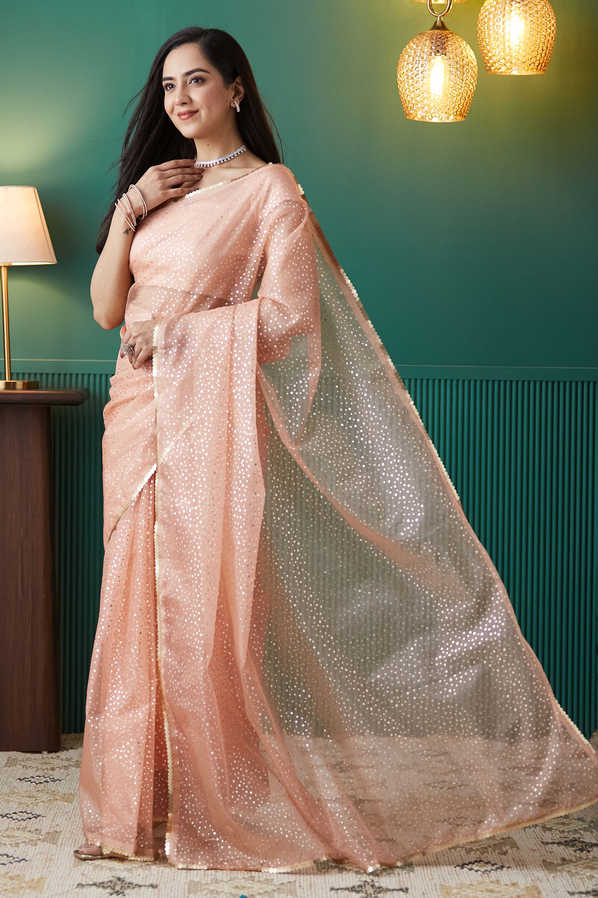 Organza Polka Foil Print  Saree