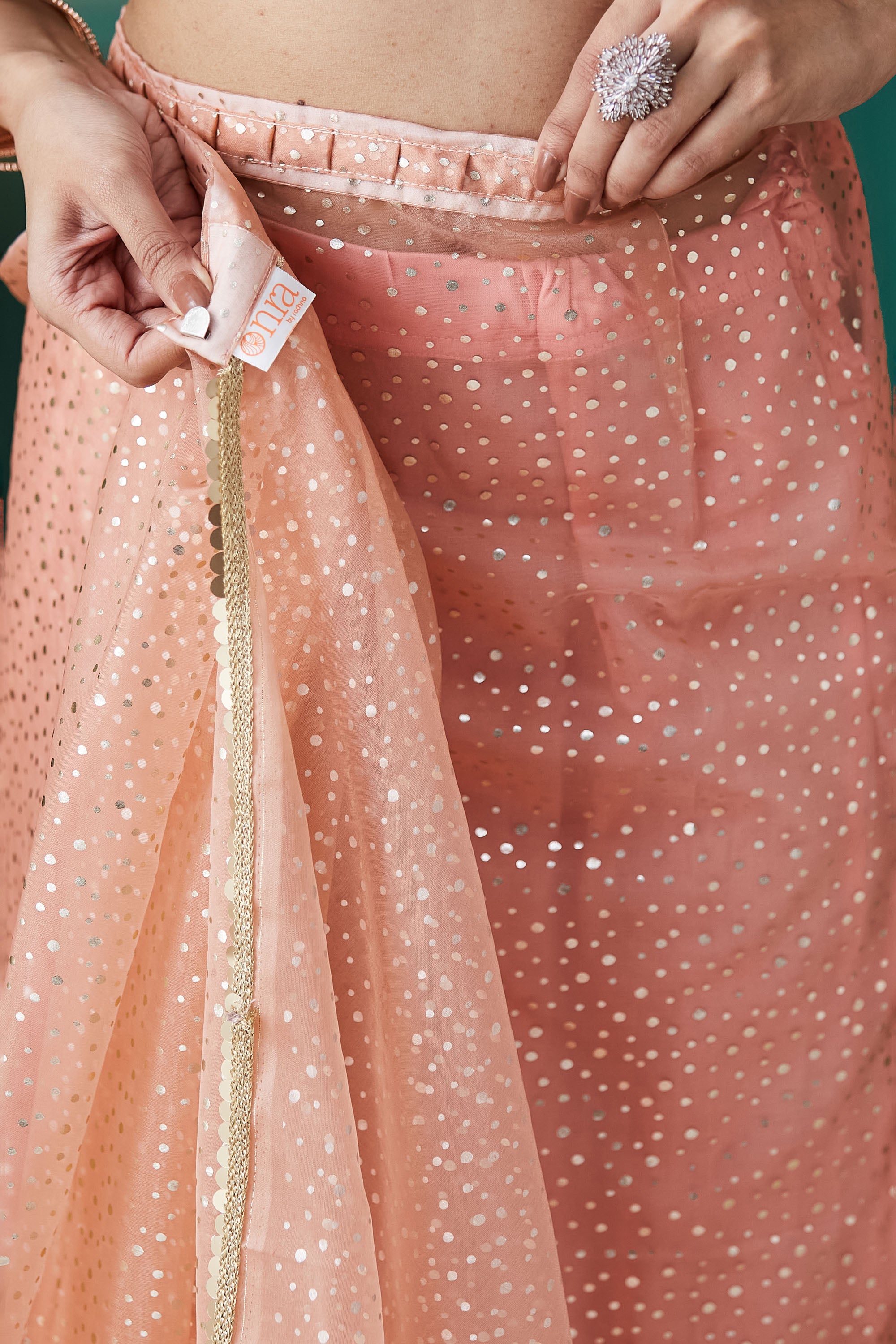 Organza Polka Foil Print Ready To Wear Saree