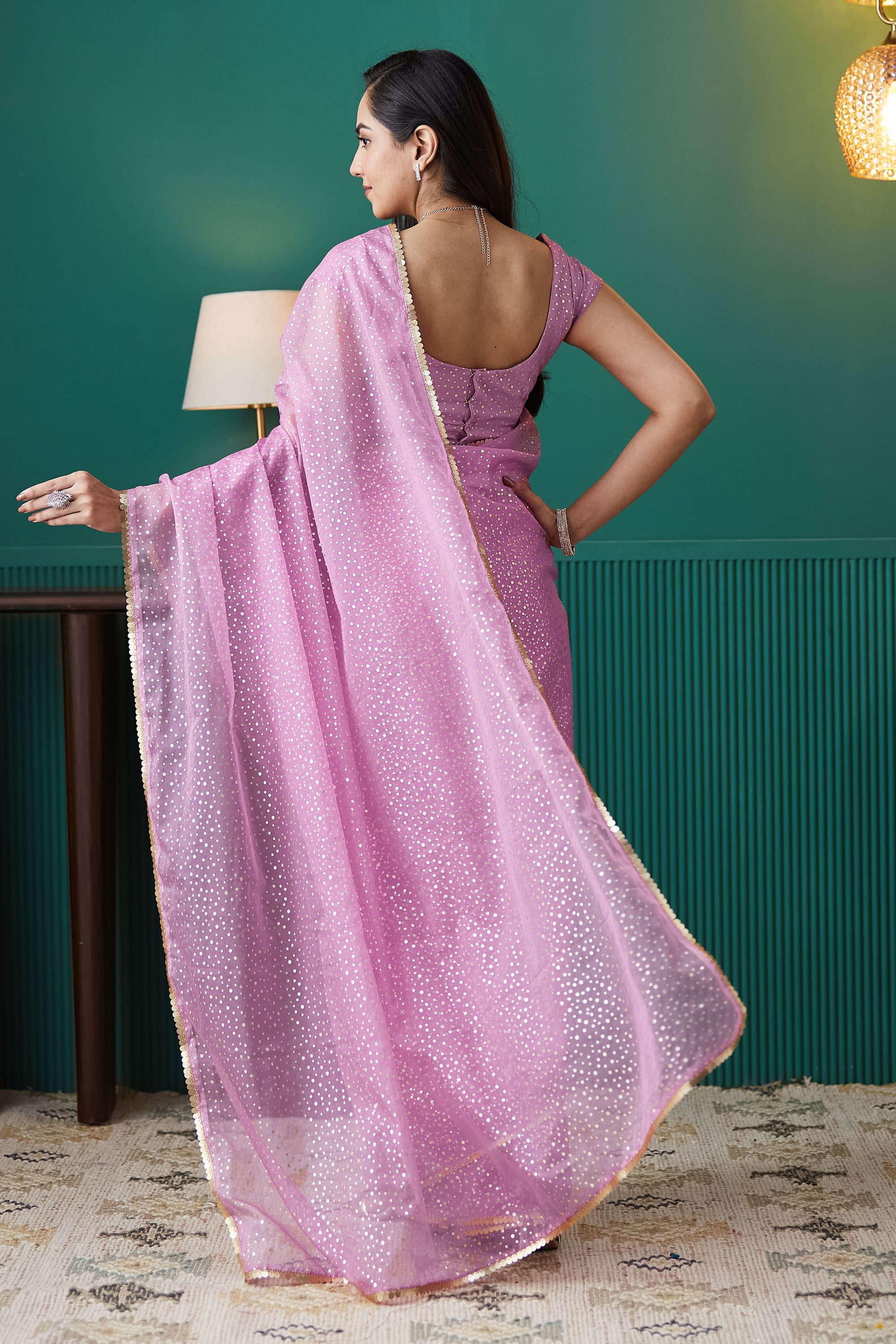 Organza Polka Foil Print Ready To Wear Saree