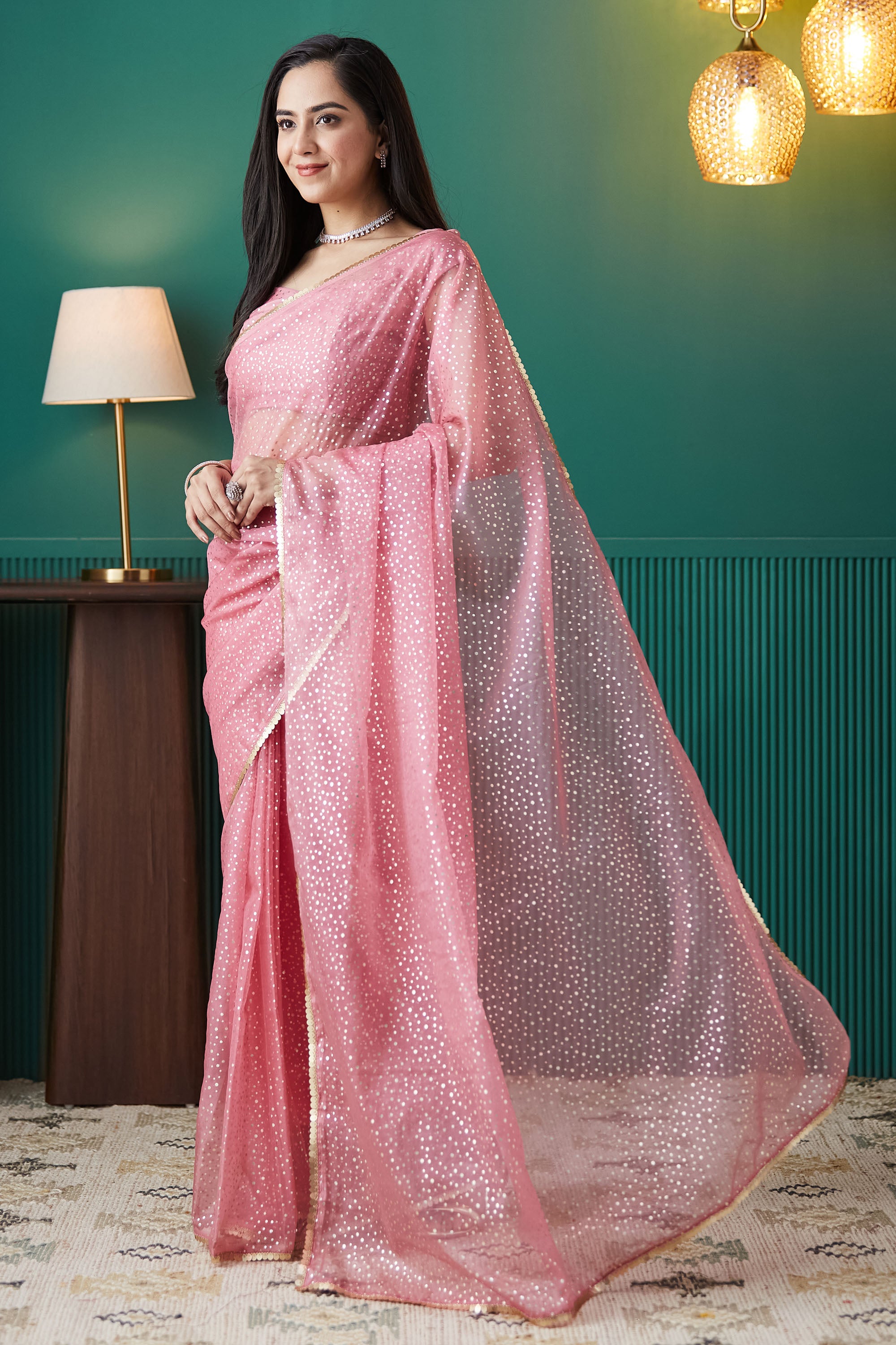 Organza Polka Foil Print Saree