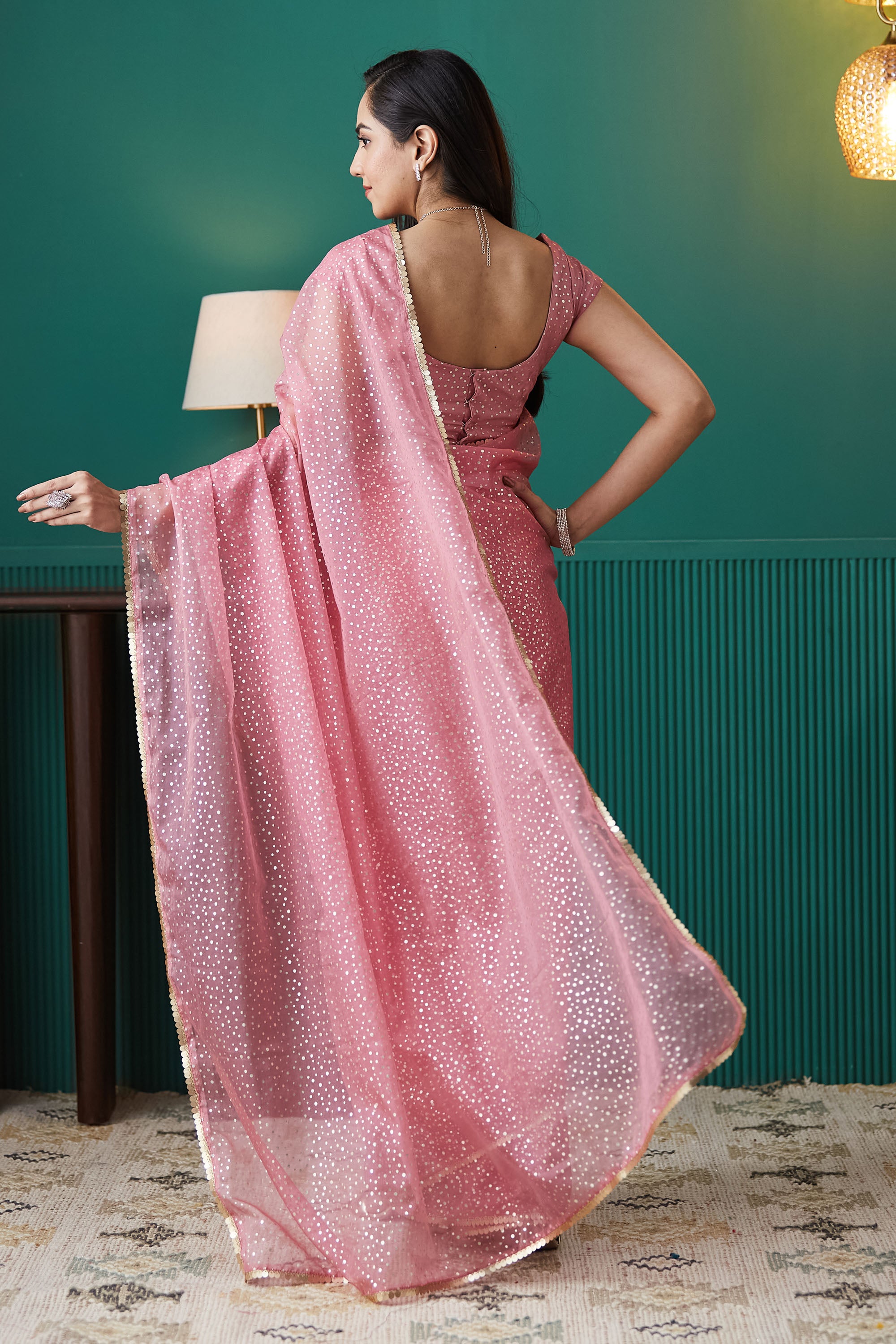 Organza Polka Foil Print Saree